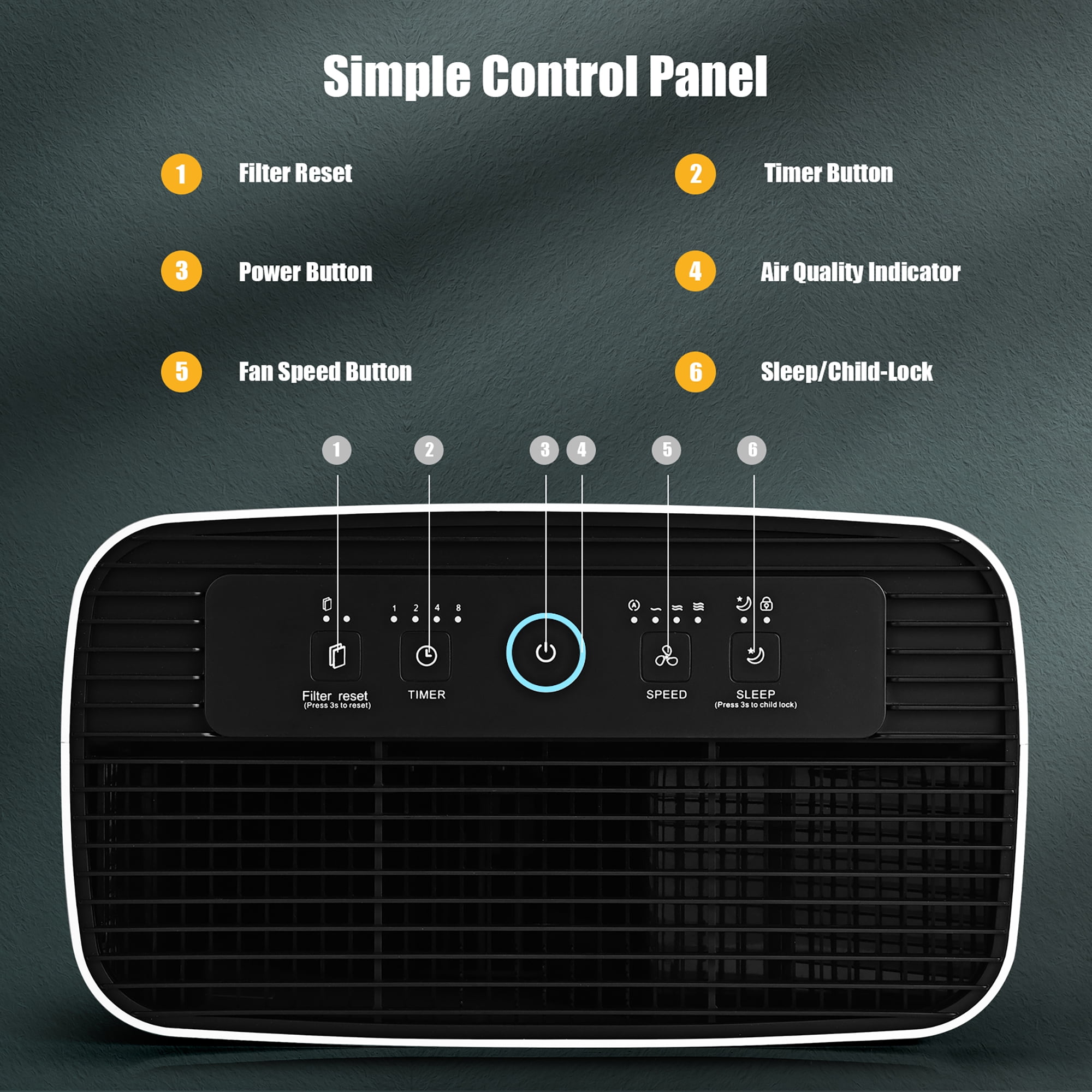Costway Air Purifier True HEPA Filter Carbon Filter Air Cleaner Home Office 800 sq.ft - Image 7