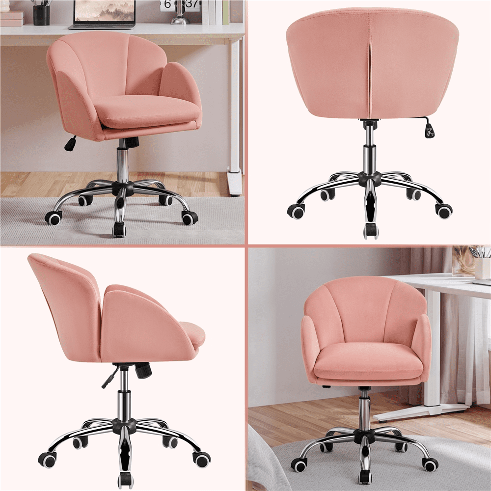 Alden Design Modern Velvet Rolling Desk Chair for Home Office, Pink - Image 4