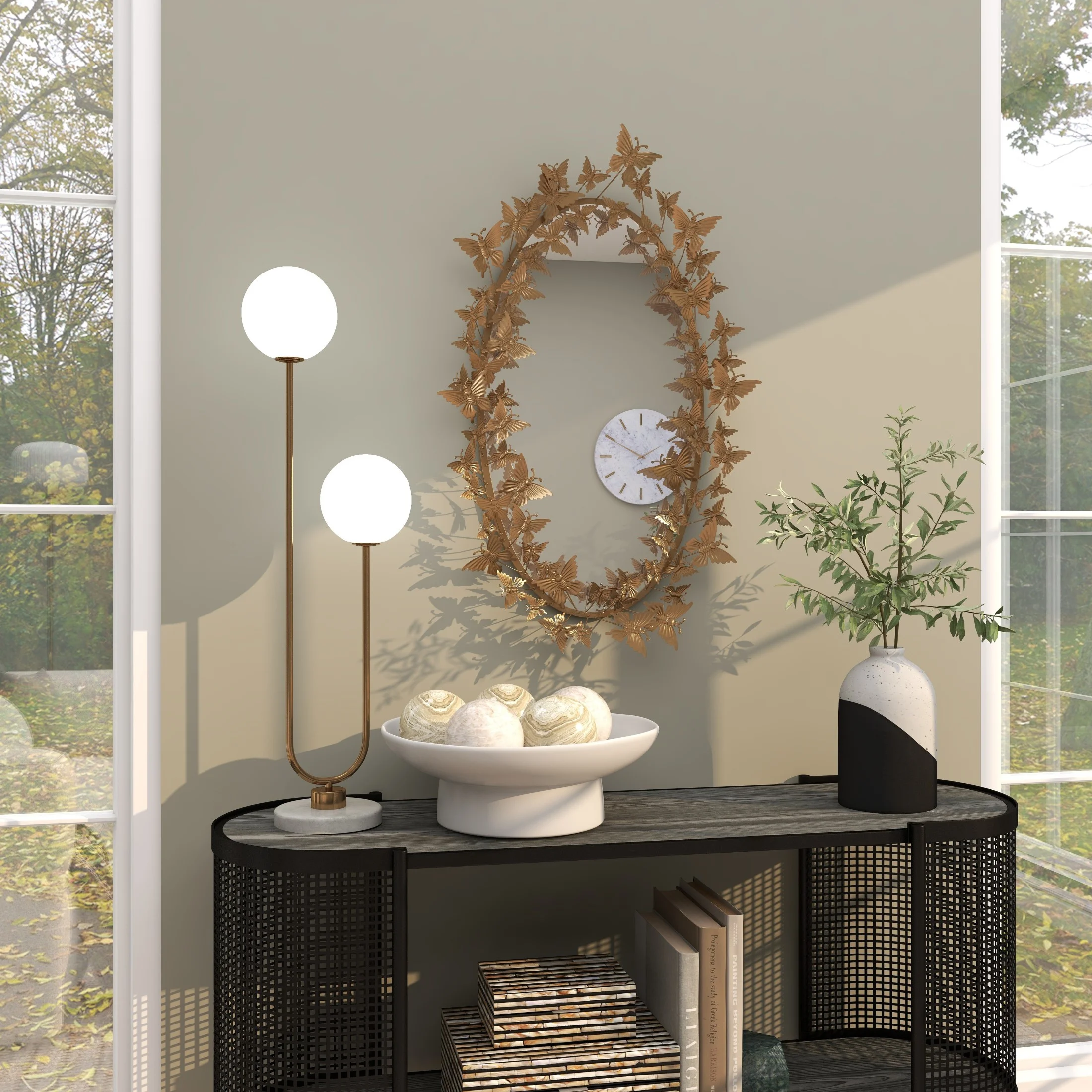 DecMode 19" x 33" Gold Oval 3D Butterfly Wall Mirror - Image 12