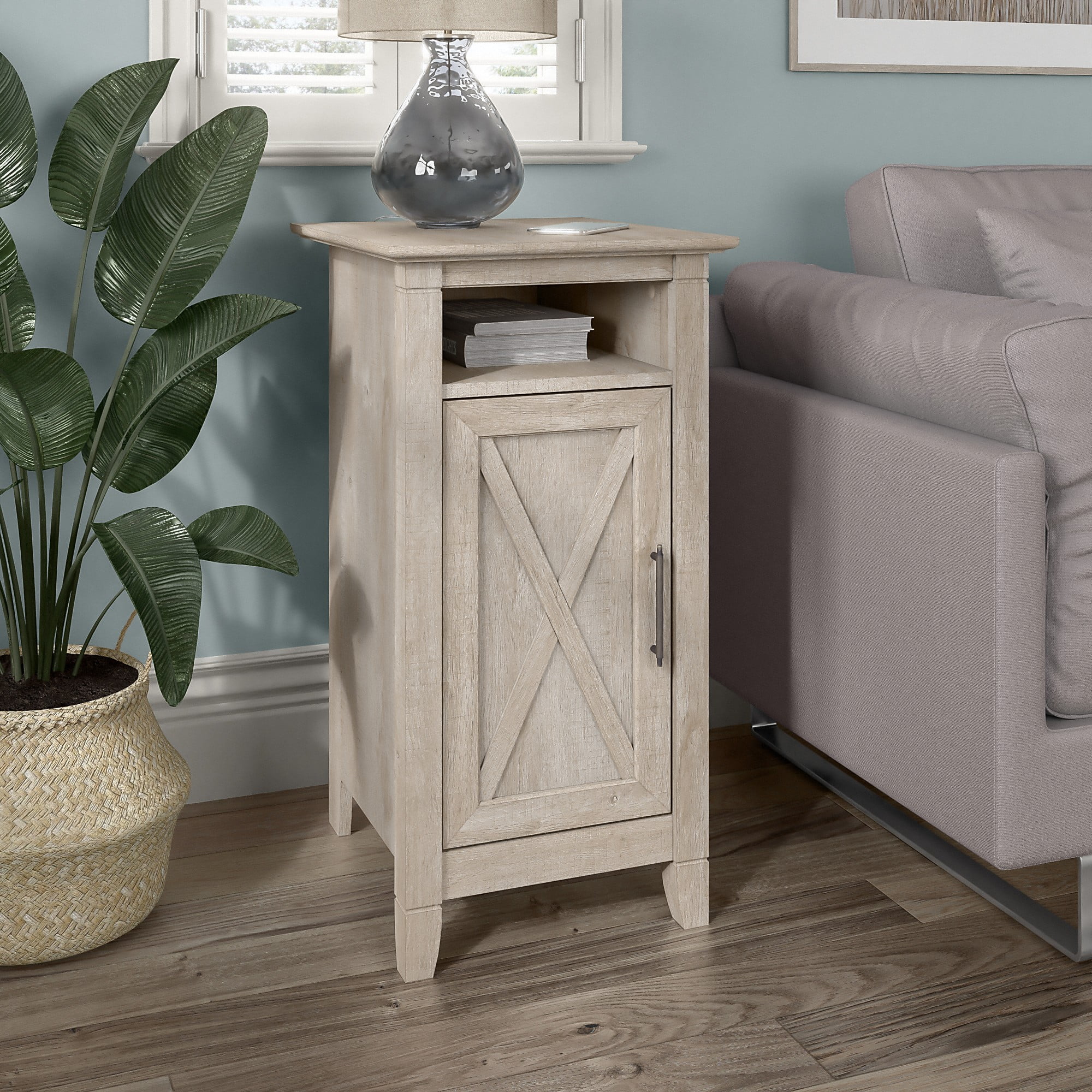 Key West End Table with Door in Washed Gray - Engineered Wood - Image 6