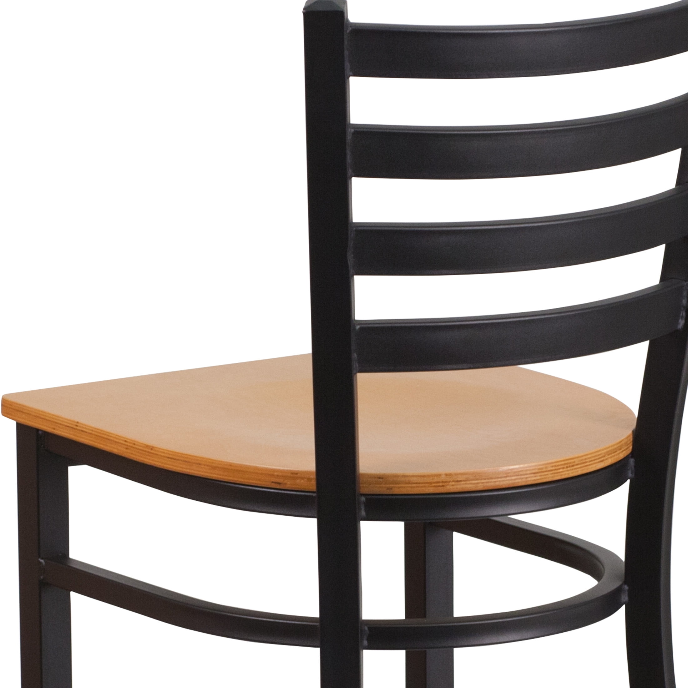 Flash Furniture HERCULES Series Black Ladder Back Metal Restaurant Barstool - Natural Wood Seat - Image 5