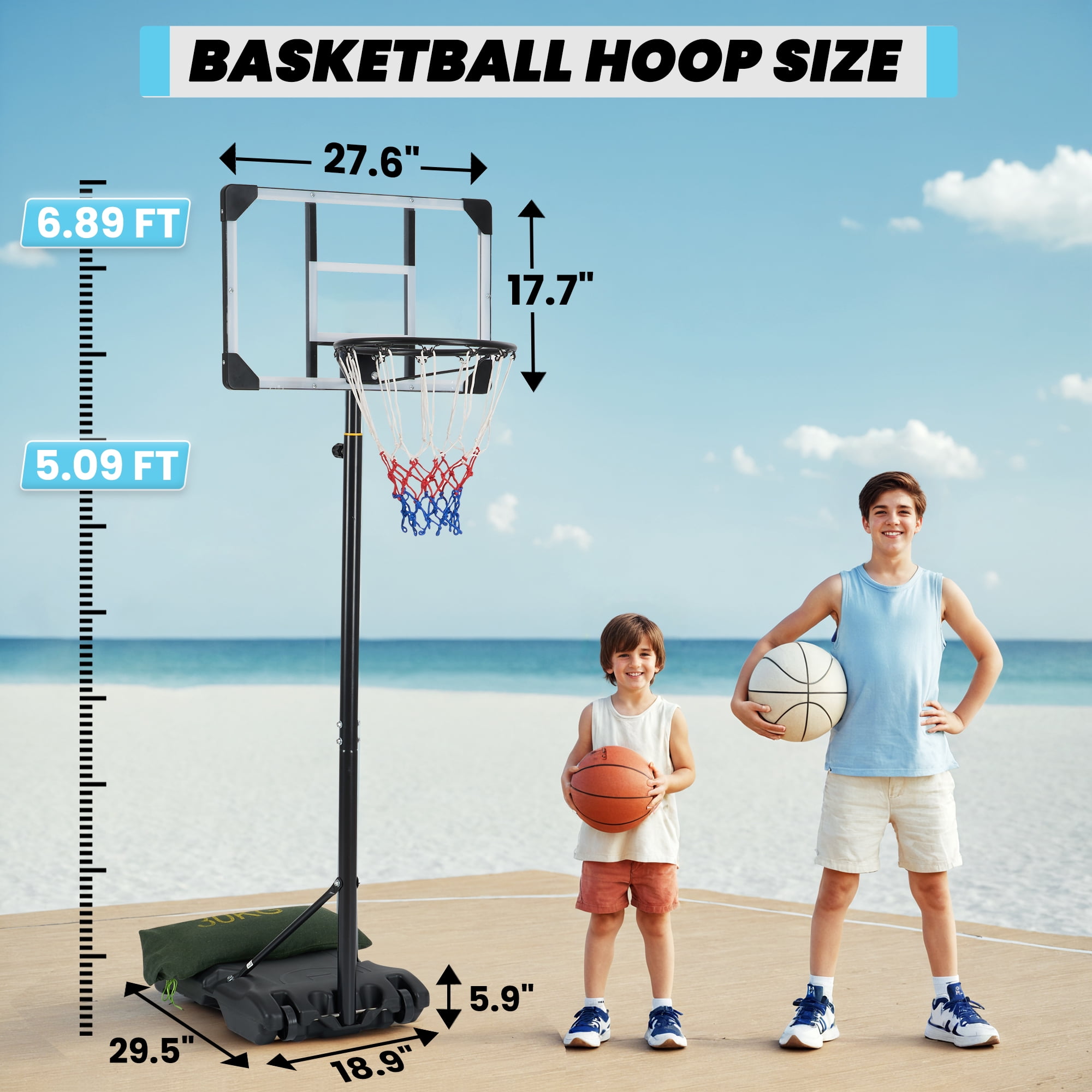 Naipo 28in Basketball Hoop Basketball Goal System Height Adjustable 5.1ft to 7ft Court for All Age Ranges Indoor Outdoor Use - Image 6