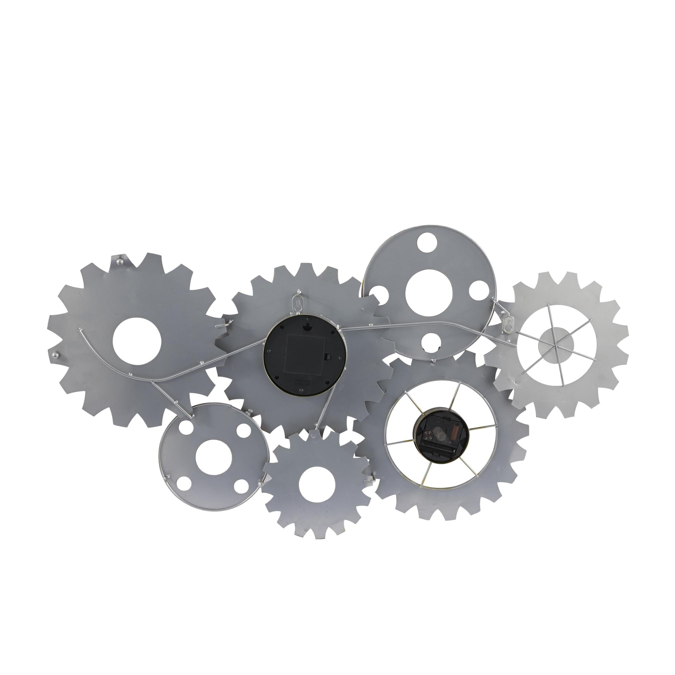 DecMode 34" x 17" Brown Metal Gear Vintage Weathered Dual Wall Clock - Image 8