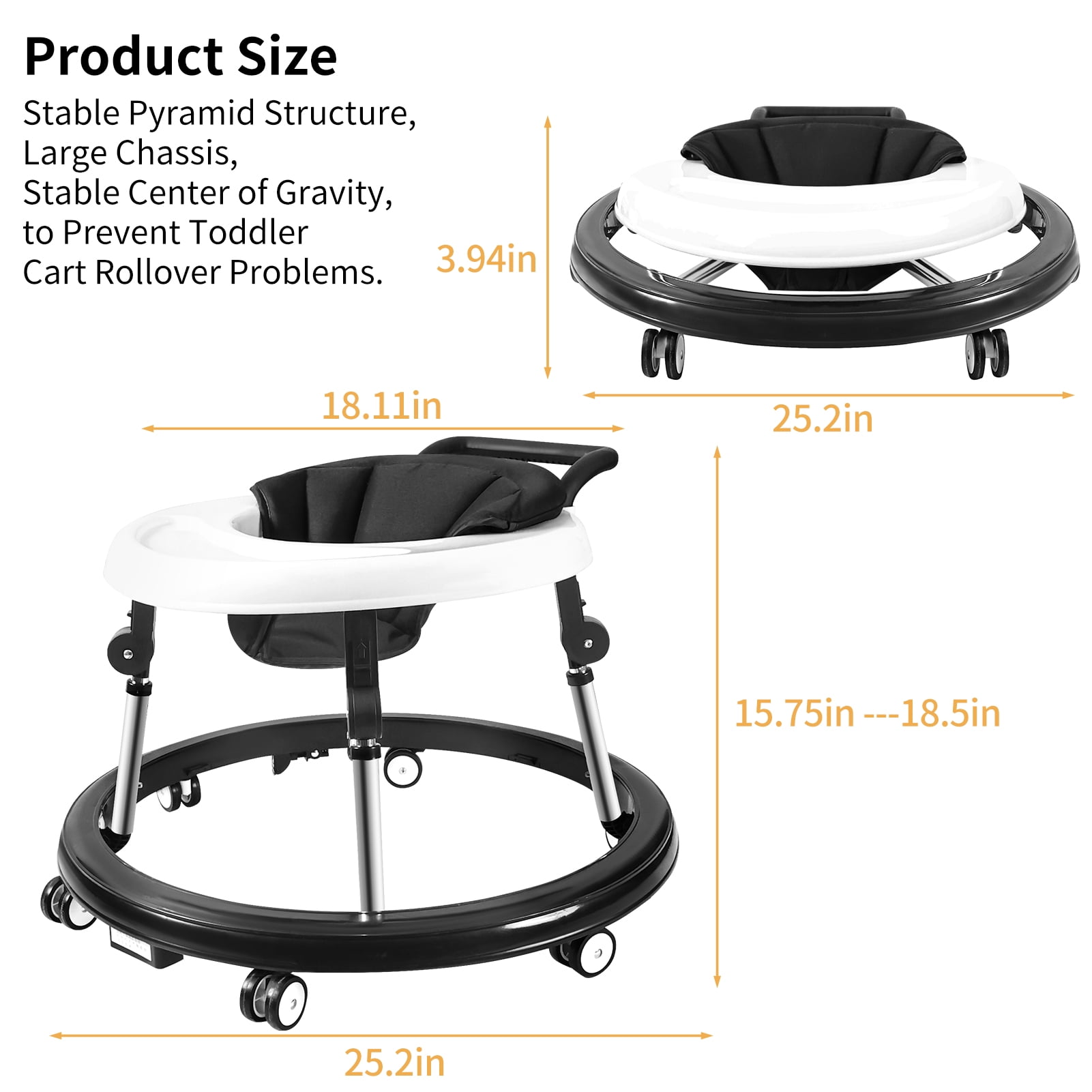 Baby Walkers, Baby Walker with Wheels, Walkers for Babies 6-12 Months, 9 Adjustable Hight, Anti-Rollover, Portable, Foldable, Baby Walkers for Girls & Boys Black - Image 7