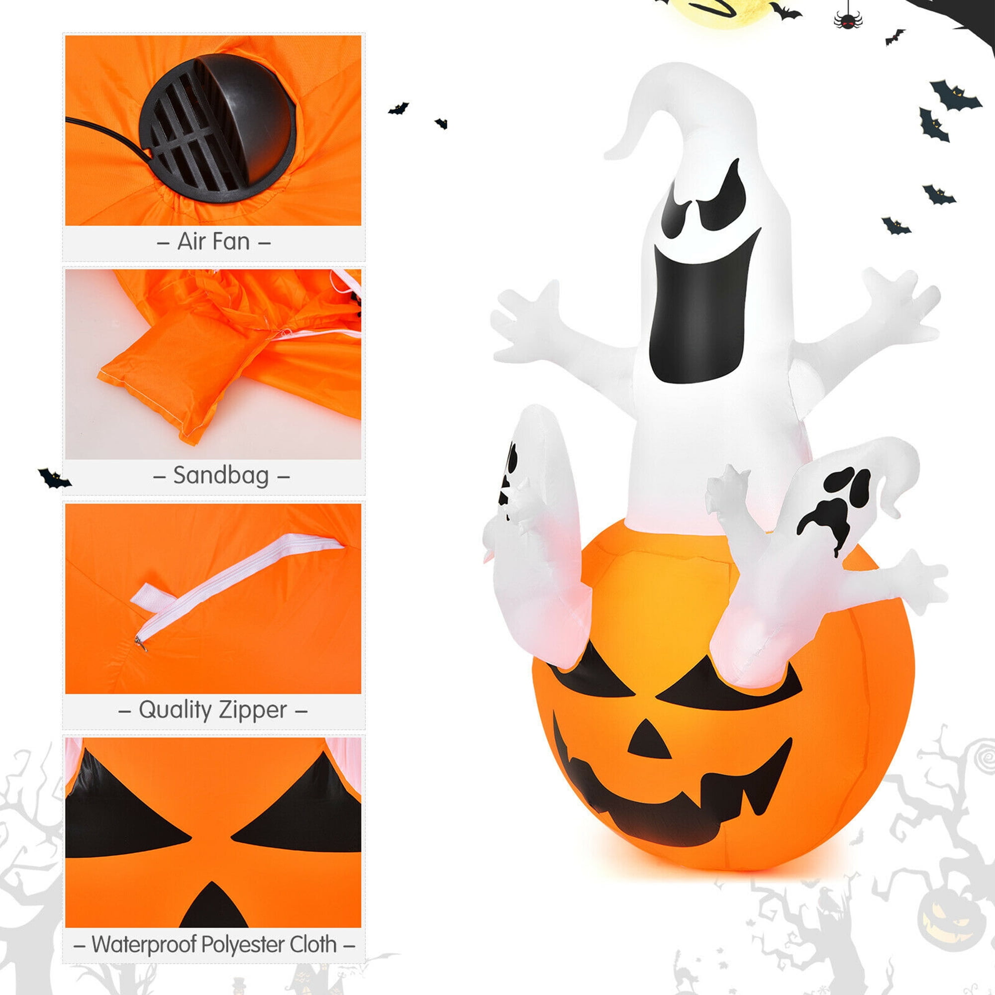 Gymax Ghost in Pumpkin Halloween Yard Inflatable, with Built-in LED Lights 6' - Image 4
