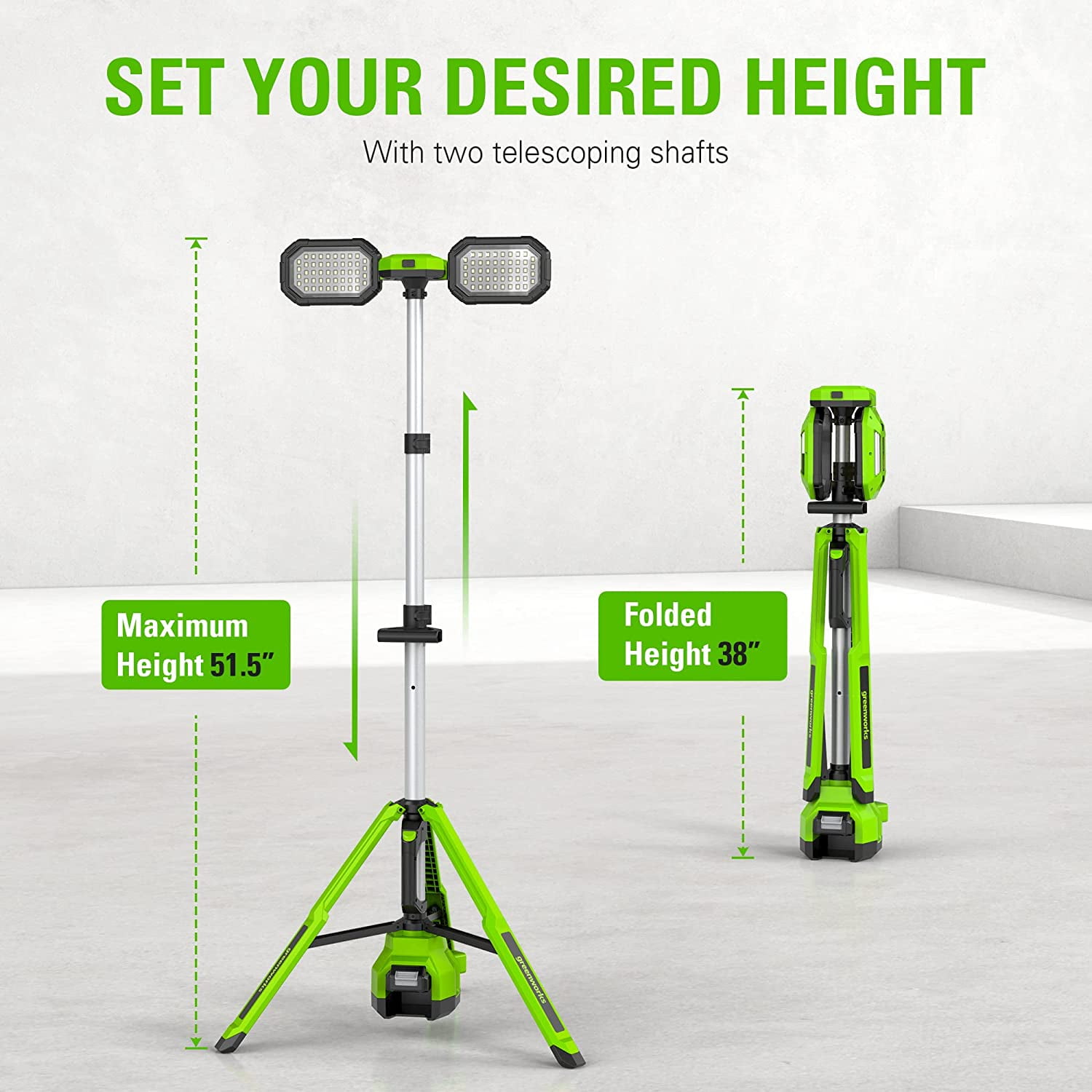 Greenworks 24V Standing Light Kit, LED Tripod Light with 2Ah Battery and 2A Charger - Image 4