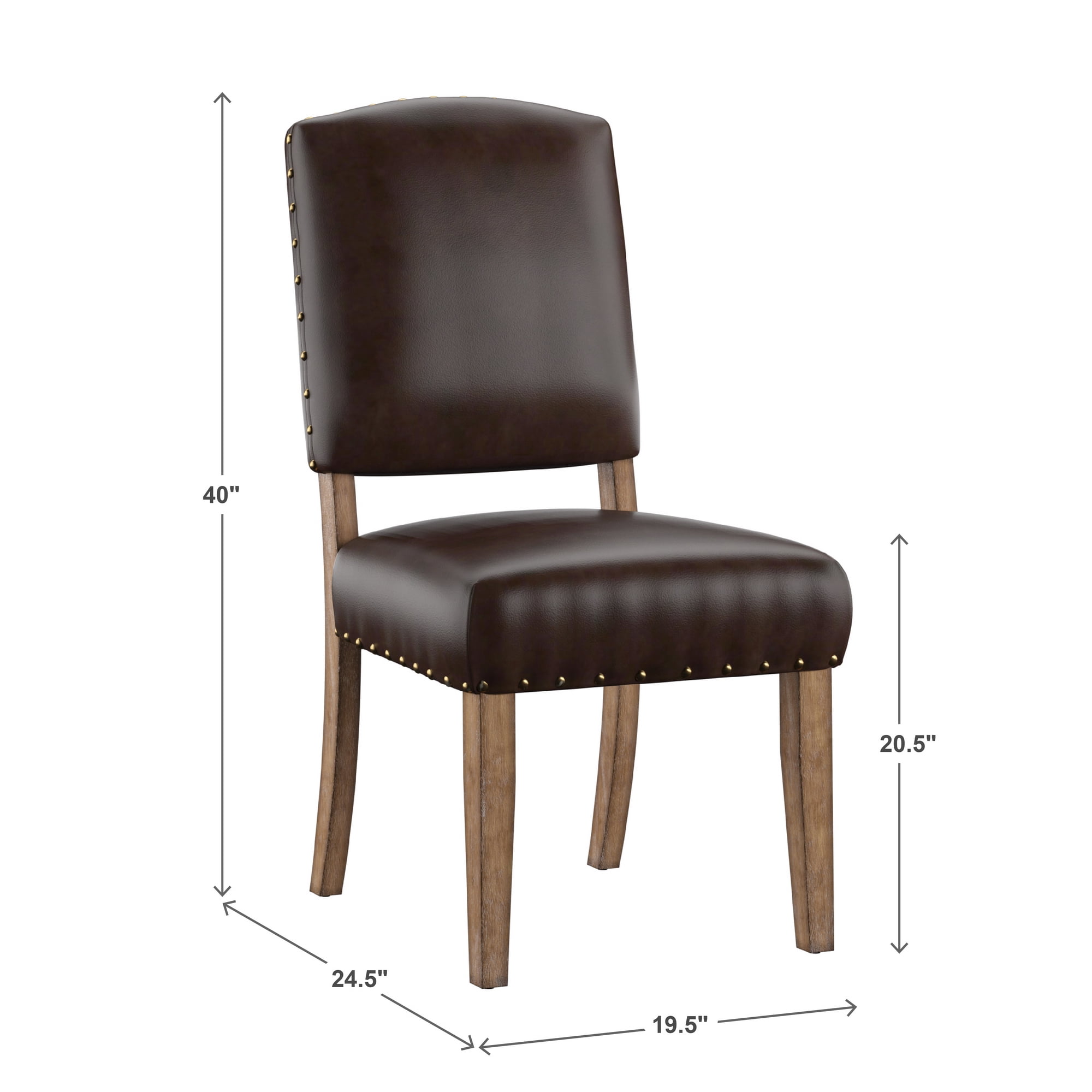 Weston Home Nailhead Upholstered and Wood Dining Chair, Set of 2, Brown Faux Leather - Image 4
