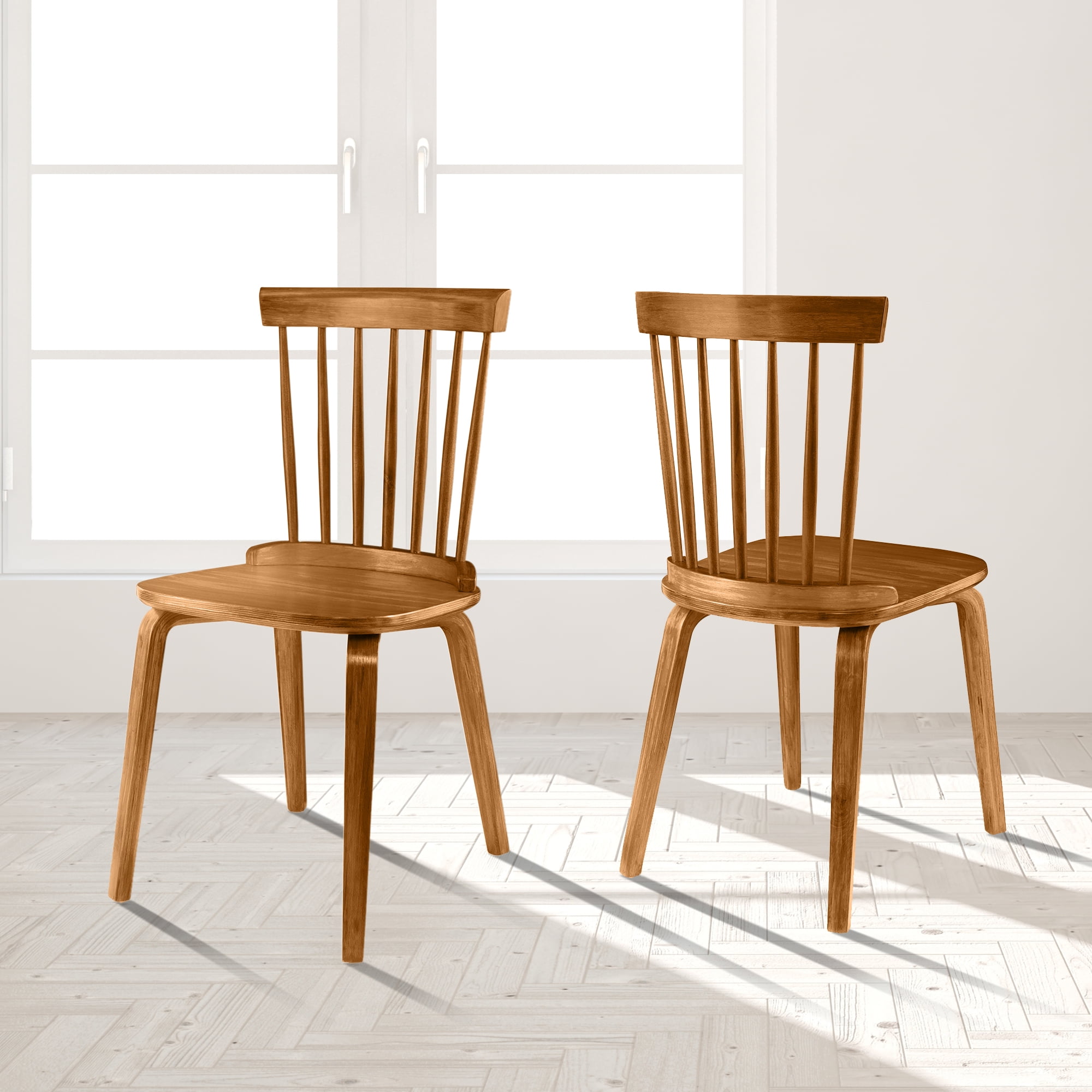 Dining Chairs Set of 2, Wood Dining Room Chairs Slat Back Kitchen Room Chair Windsor Chairs, Orange - Image 9