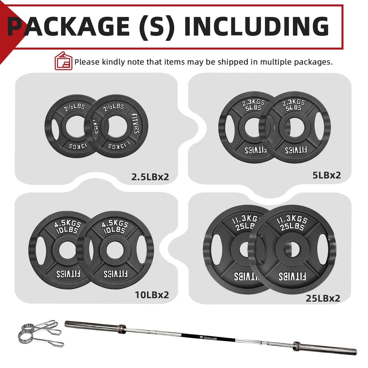 BalanceFrom 85LB Olympic Weight Set,with Barbell,Cast Iron Plates (2x2.5LB, 2x5LB, 2x10LB, 2x25LB) and Barbell Locks,for Strength Training & Home Gym - Image 6