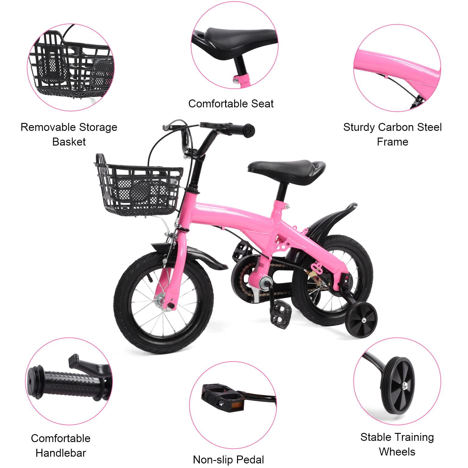 Eotvia 12 inch Kids Bike with Training Wheels, Children Bike with Handlebar, Kids Bicycle for Boys Girls Toddlers Ages 1 to 5, 2-in-1Pink Toddler Bike - Image 6