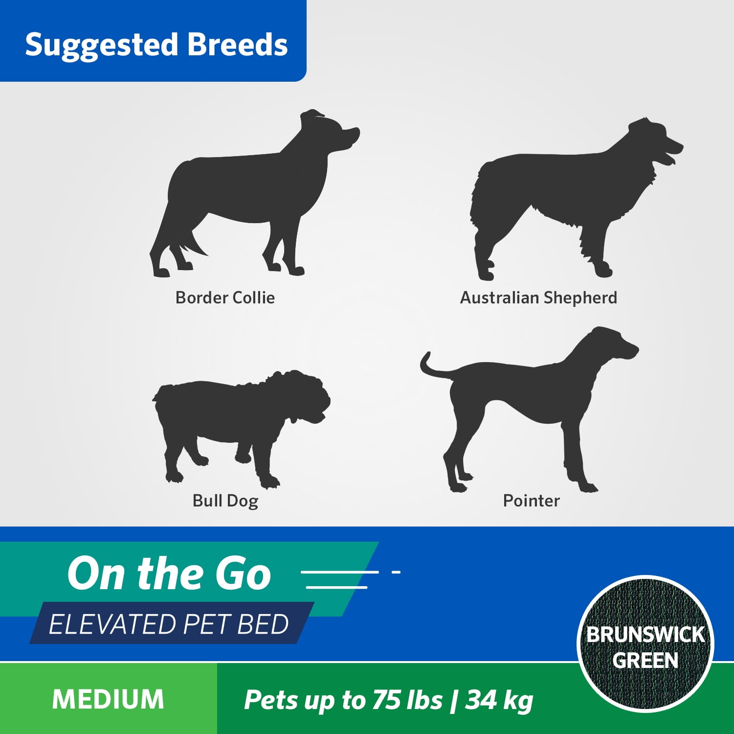 Coolaroo On the Go Elevated Travel Dog Bed, Medium, Brunswick Green - Image 4