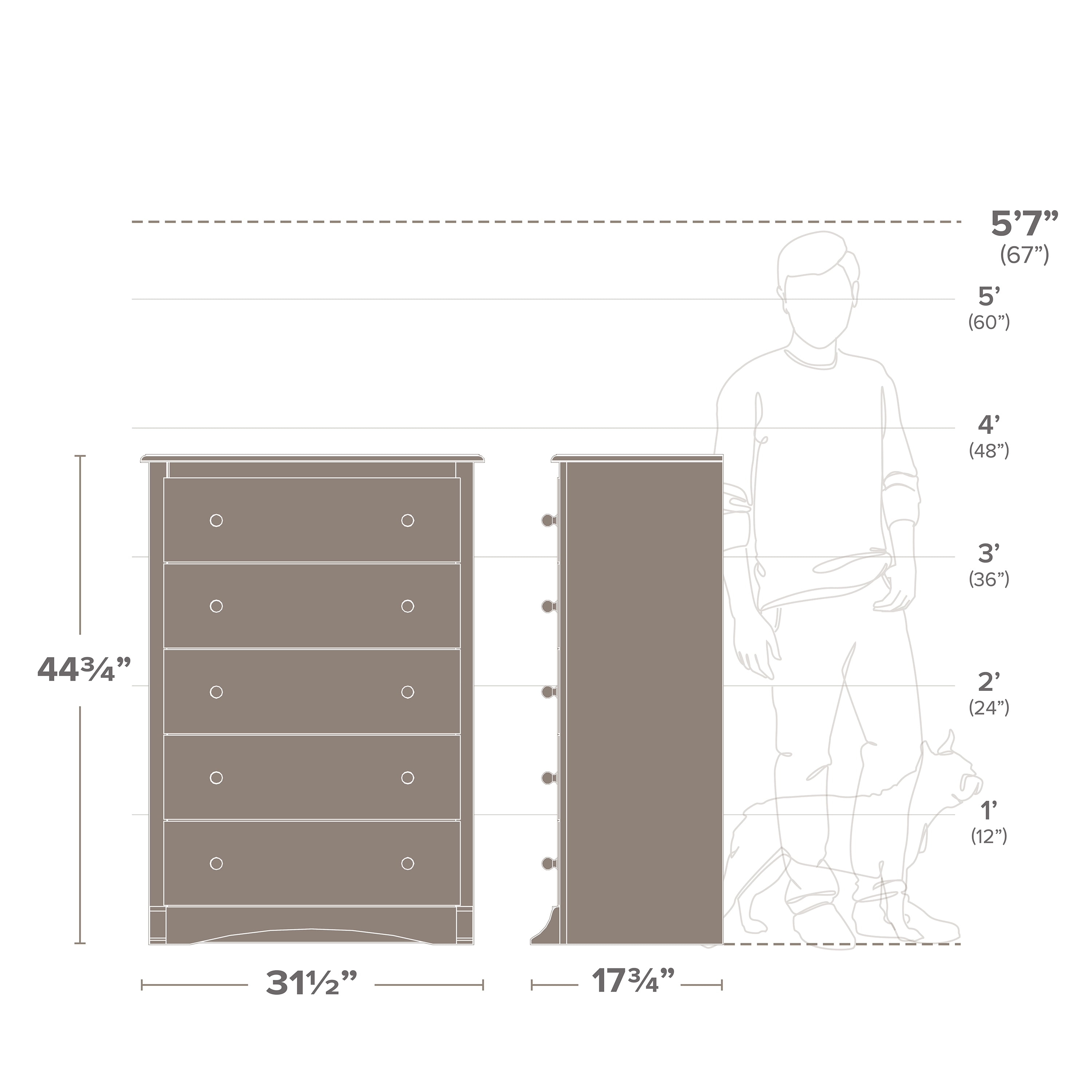 Prepac Sonoma 5-Drawer Bedroom Chest, Washed Black - Image 2