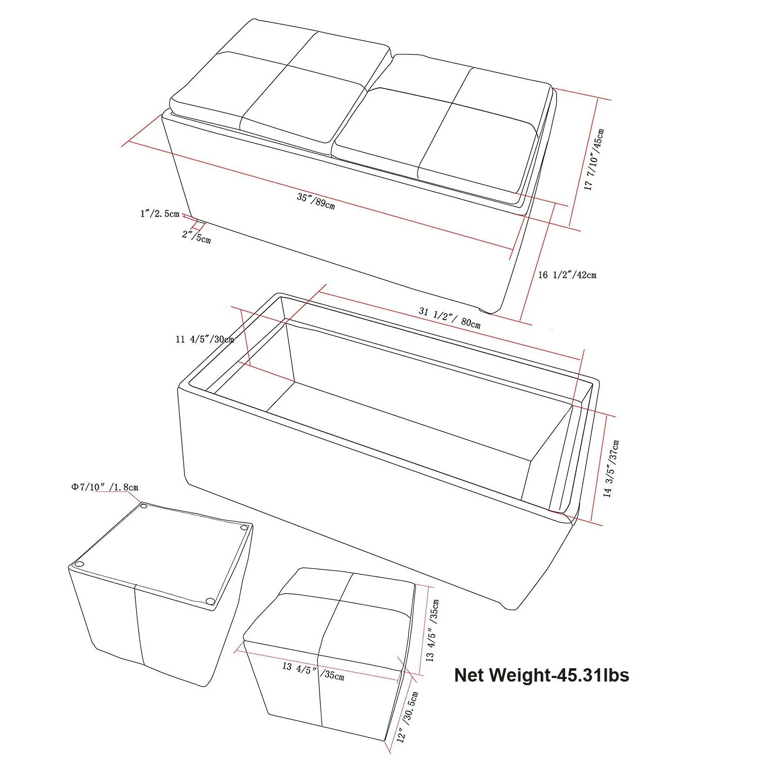 Simpli Home Avalon 5 Piece Storage Ottoman - Image 2
