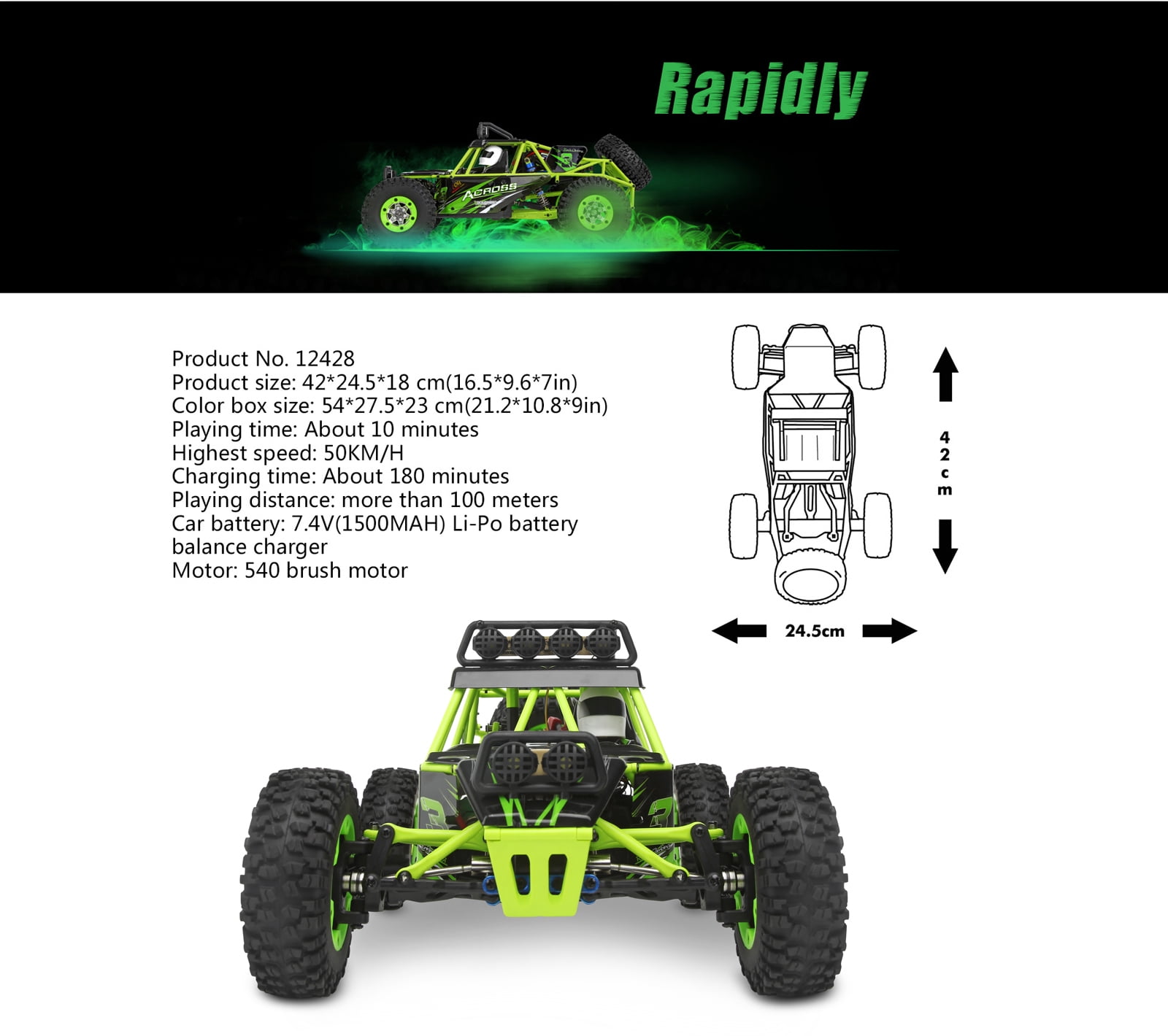 RC Cars Crawlers 1/12 Scale 2.4G 4WD High Speed Electric All Terrain Off-Road Rock Climbing wltoys Buggy RTR for Kids and Adults - Image 4