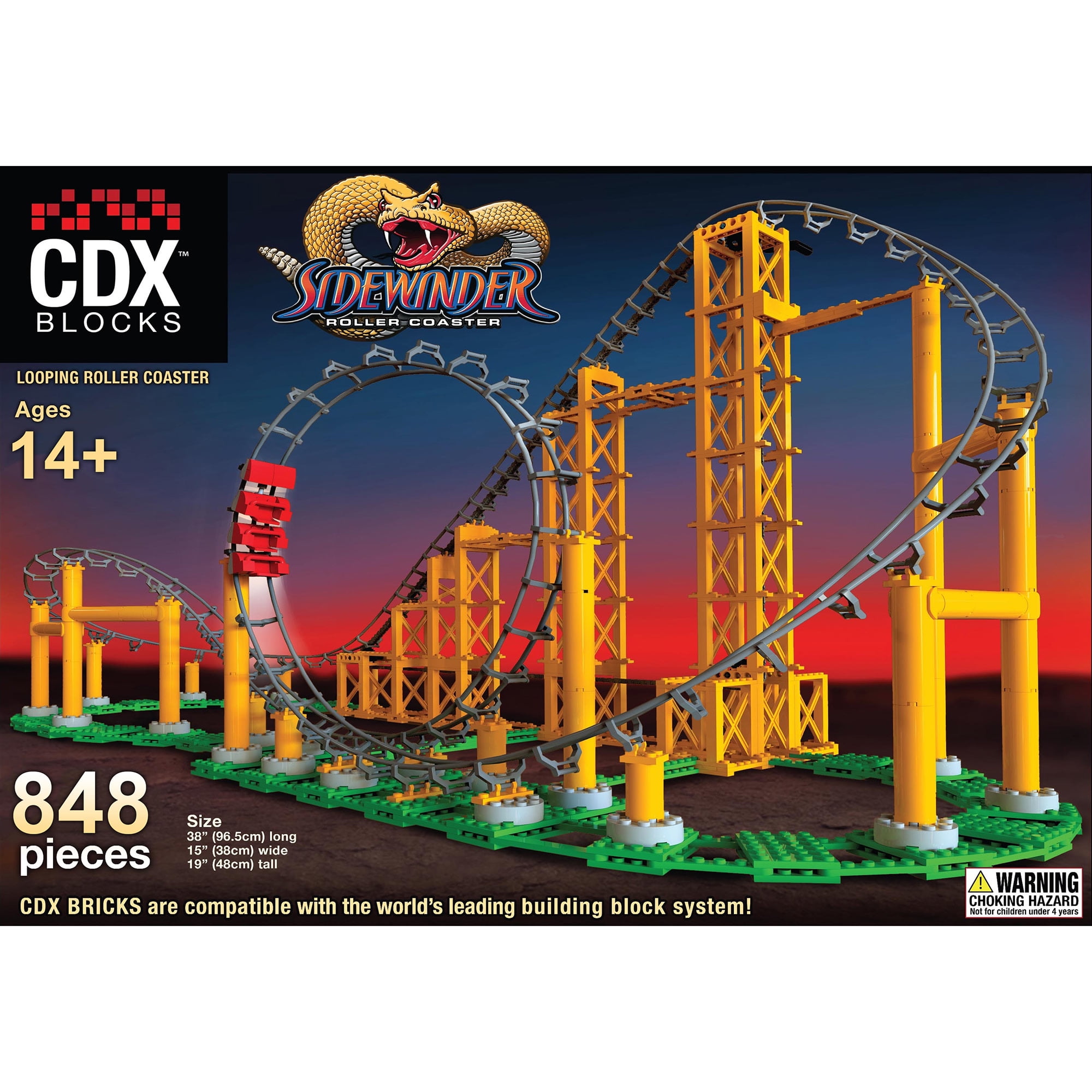 CDX Blocks: Sidewinder - 825 Pieces, Building Brick Set, Gravity Powered Looping Coaster Model, Promotes STEM Learning - Image 2
