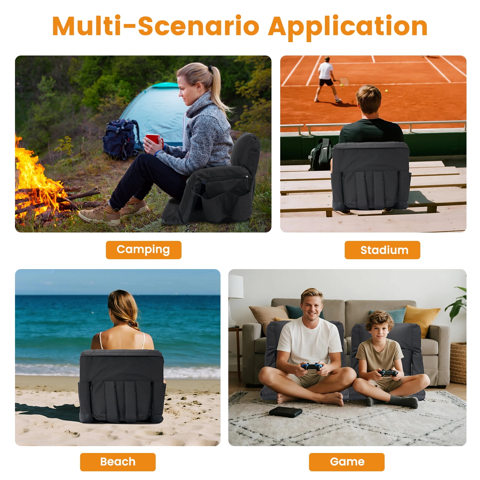 Slsy Dual-Sided Heated Ion Stadium Seats for Bleachers with Back & Arm Support and Wide Cushion, Extra Portable 6 Reclinng Positions Bleacher Seat for Outdoor Camping Games Sports - Image 3