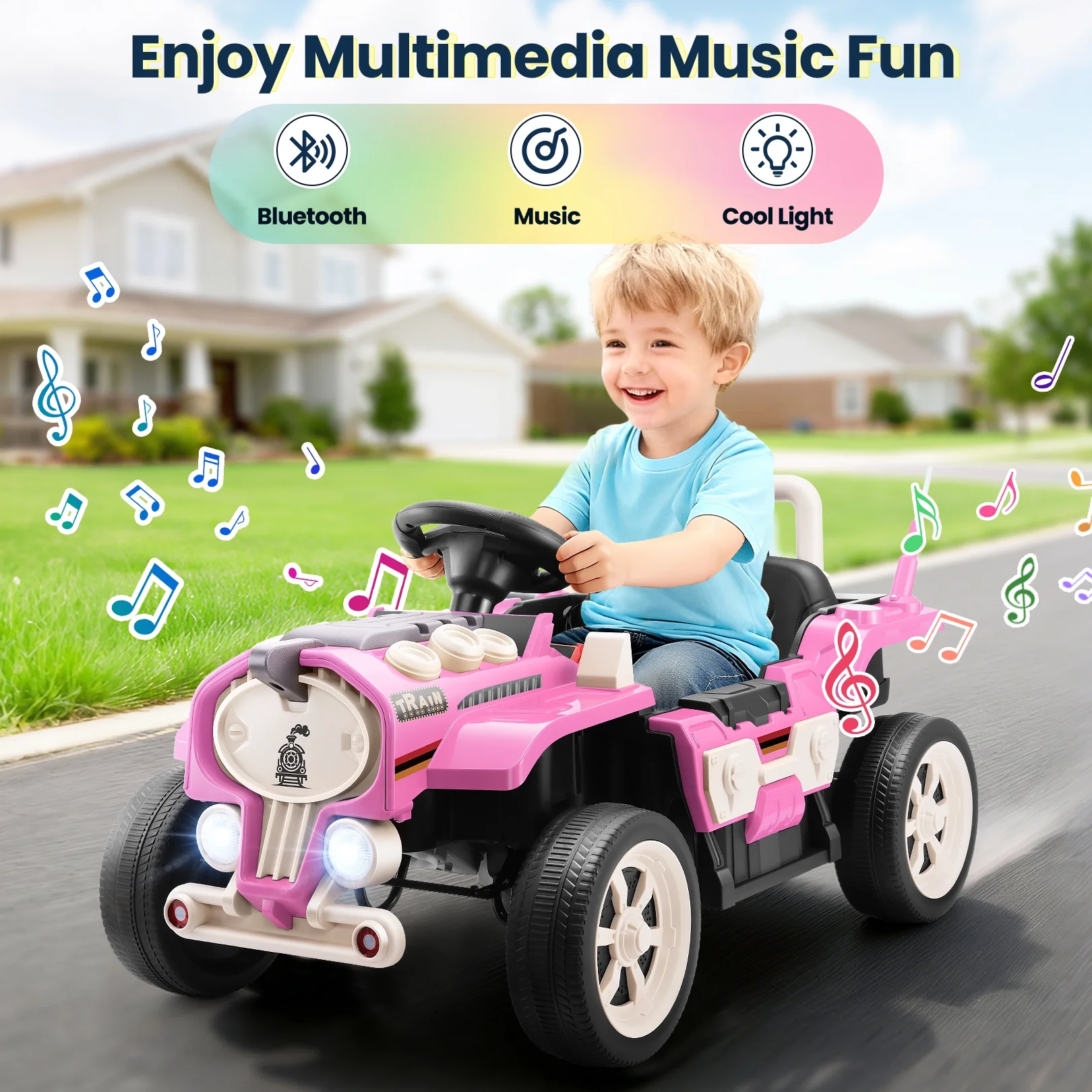 Funcid Ride on Train for Toddlers with Remote Control, Ride on Toys for Kids Ages 2-6, Electric Car for Kids with Music, Bluetooth, MP3 Player, Train Sound, Pink - Image 5