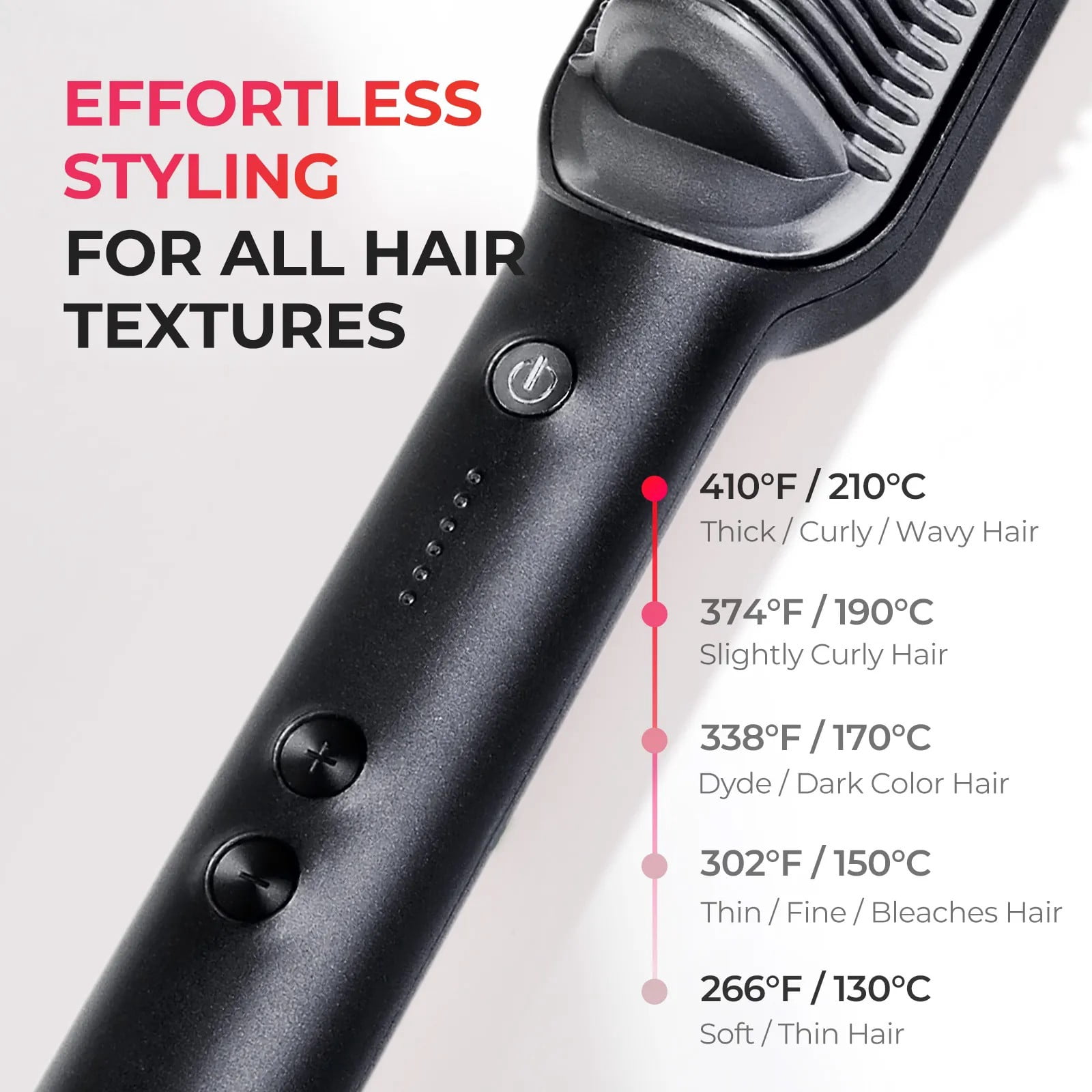 TYMO RING Hair Straightener Brush, Anti-Scald Ceramic Heated Straightening Flat Iron Comb, Frizz Control & Smooth Shine, Dual Voltage, Black, with Travel Bag - Image 2