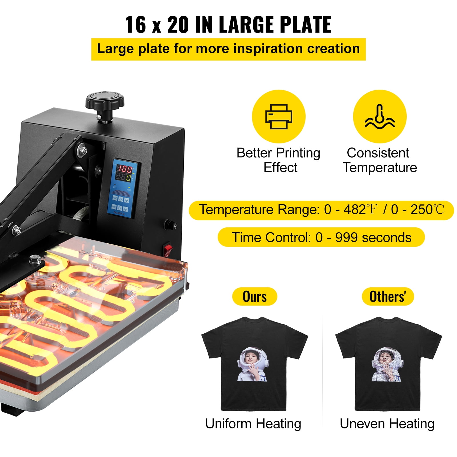 KFFKFF Heat Press Machine, 16 x 20 in / 40 x 51 cm, Clamshell Sublimation Transfer Printer Teflon Coated, Digital Precise Heat Control, Silica-gel Sponge Powerpress for T-shirt Bag Pad Pillow - Image 4