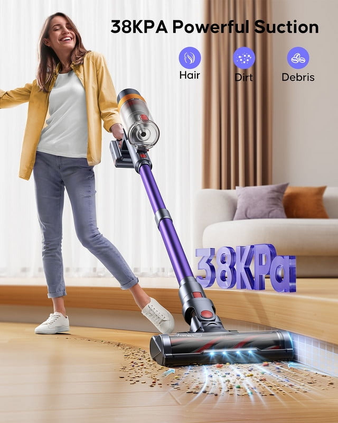 WLUPEL 450W High-Power Motor 38KPA Lightweight Powerful Cordless Vacuum with 1.5L Cup for All Floor - Image 5