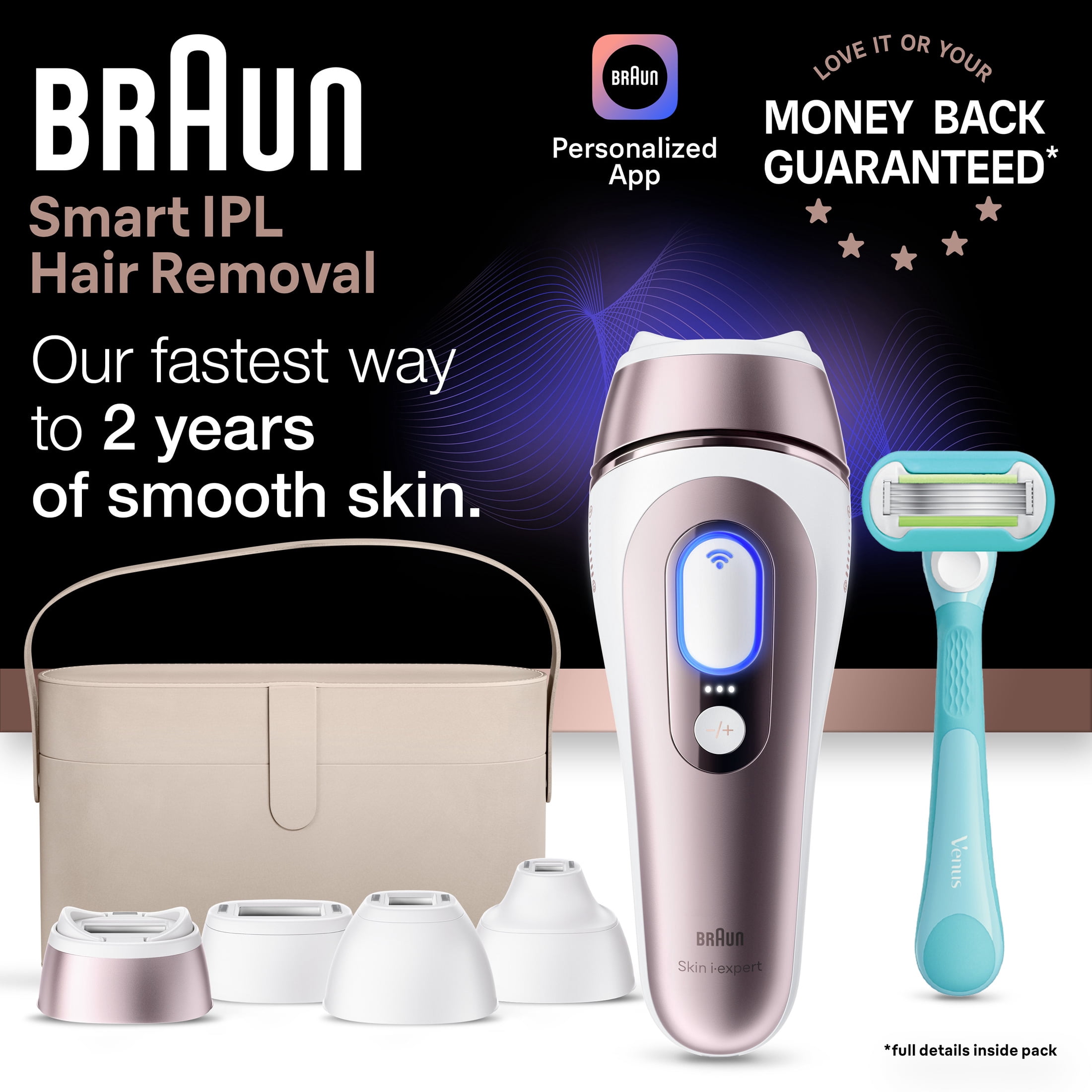 Braun Smart IPL, Skin I-Expert Pro 7, at Home Laser Hair Removal for Women and Men, Permanent Reduction in Hair Regrowth, with Free App, Vanity Case, Venus Razor, 4 Smart Heads, PL7387 - Image 14