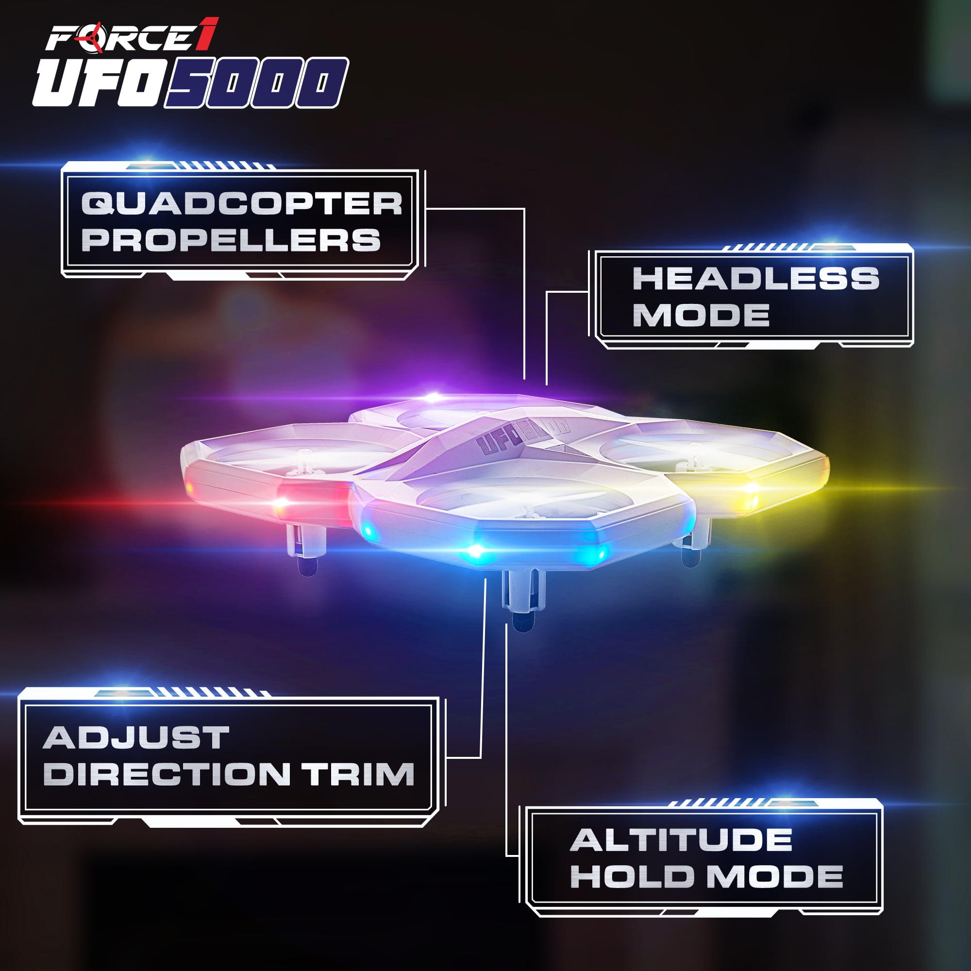 UFO 5000 Mini RC Stunt Aerial Drone with Multicolor LED Lights for Kids Ages 14+ - Image 4