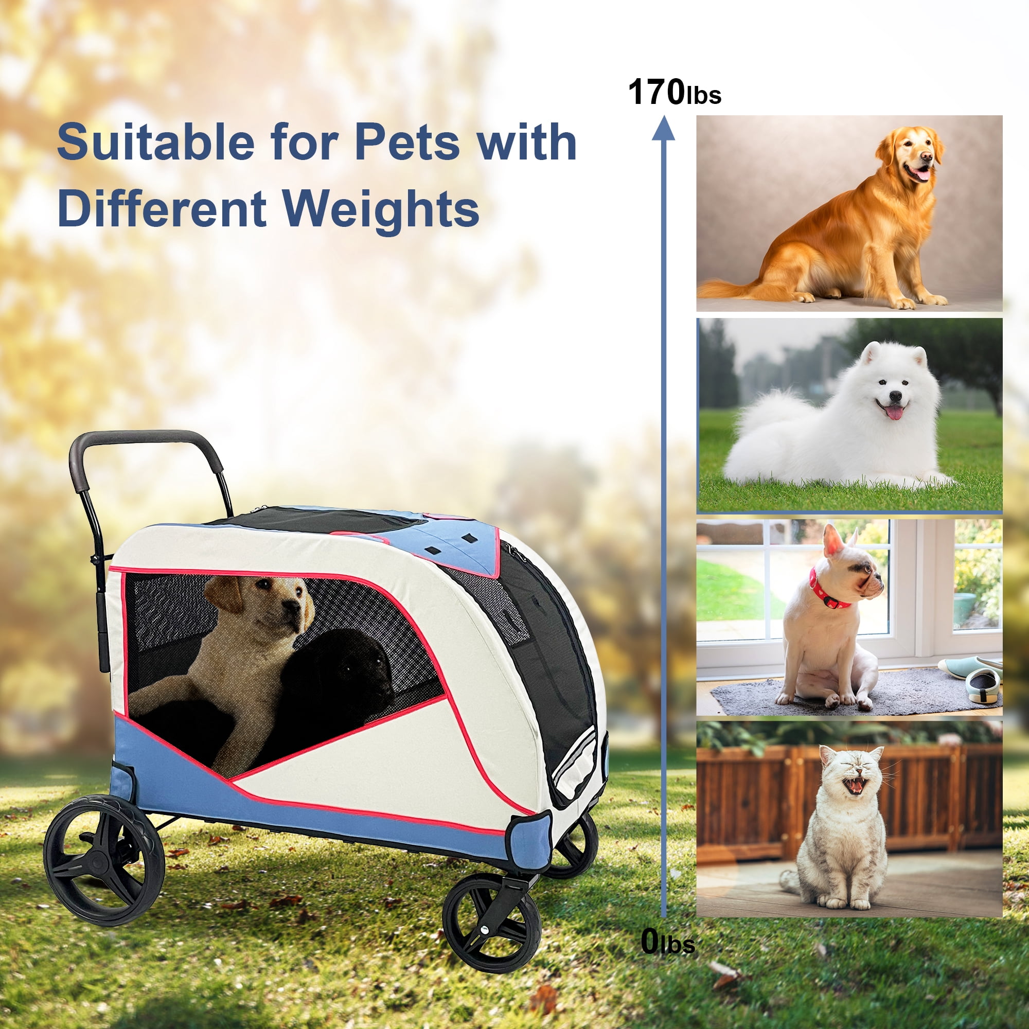 Foldable Pet Stroller for Large or 2 Dogs Cats Jogger Wagon with 4 Wheels - Image 6