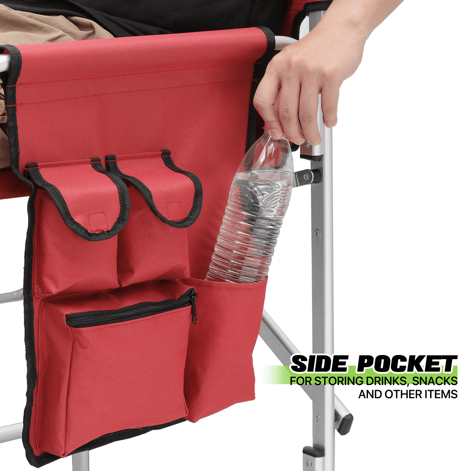 Magshion Folding Camping Director Chair with Side Table & Storage Pocket, for Adult Beach, Fishing Trip Picnic Lawn Concert Outdoor, Red - Image 5