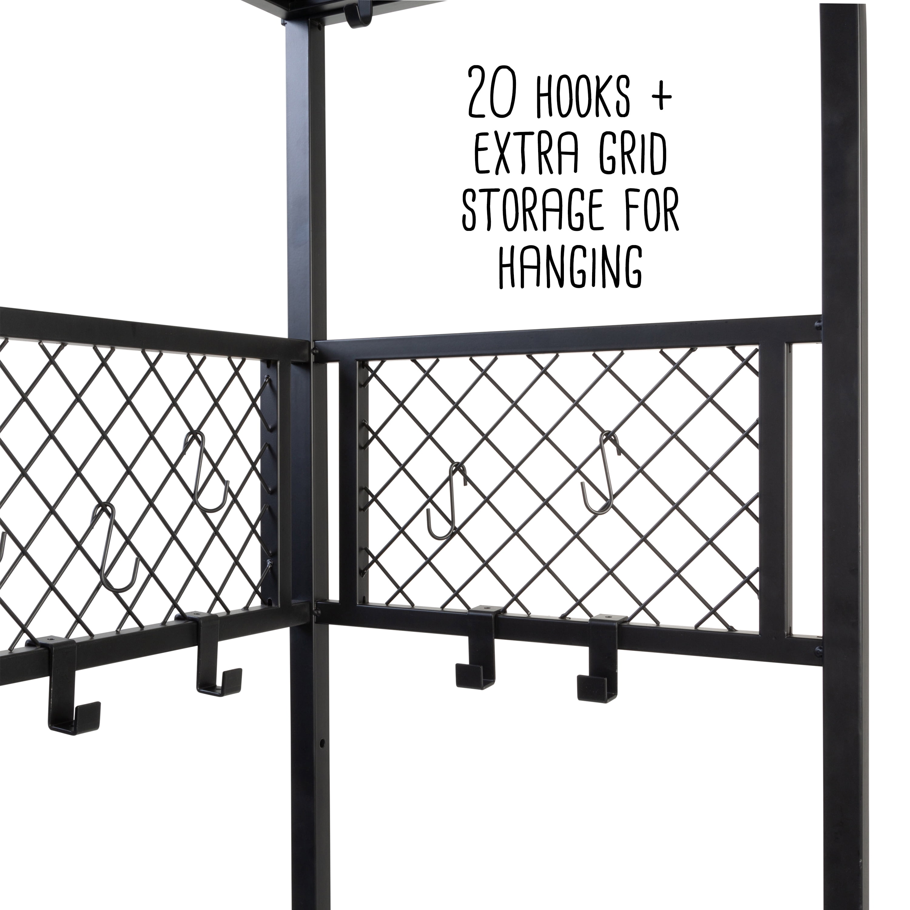 Honey-Can-Do 3-Shelf Steel Storage Shelves with Hanging Bar, Hooks, and Light, Black, Holds up to 75 lb per Shelf - Image 2