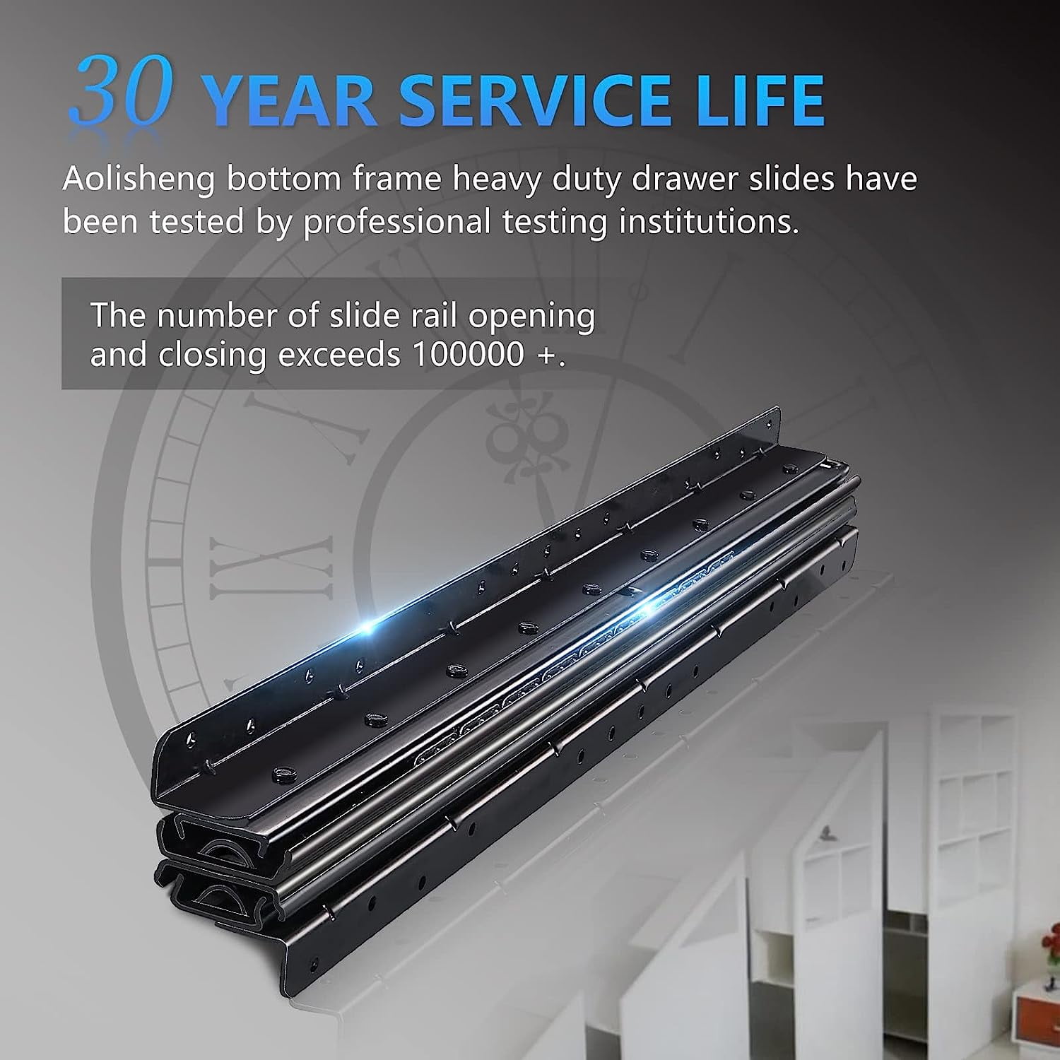 AOLISHENG Undermount Heavy Duty Drawer Slides 16 Inch 260 lb Load Capacity Bottom Mounted Hidden Stair Rails Cabinet Concealed Runner Glide 1Pair - Image 5