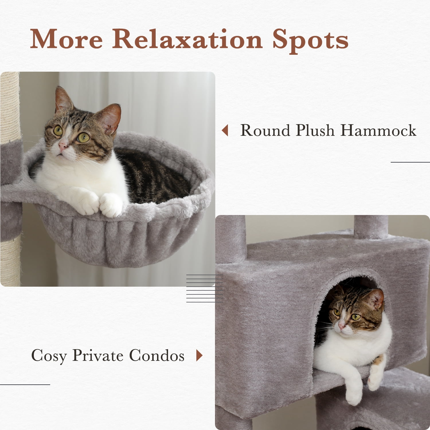 PEQULTI 61" Modern Cat Tree Large Cat Tower with Ladder and Dual Condos Indoor Light Gray - Image 4