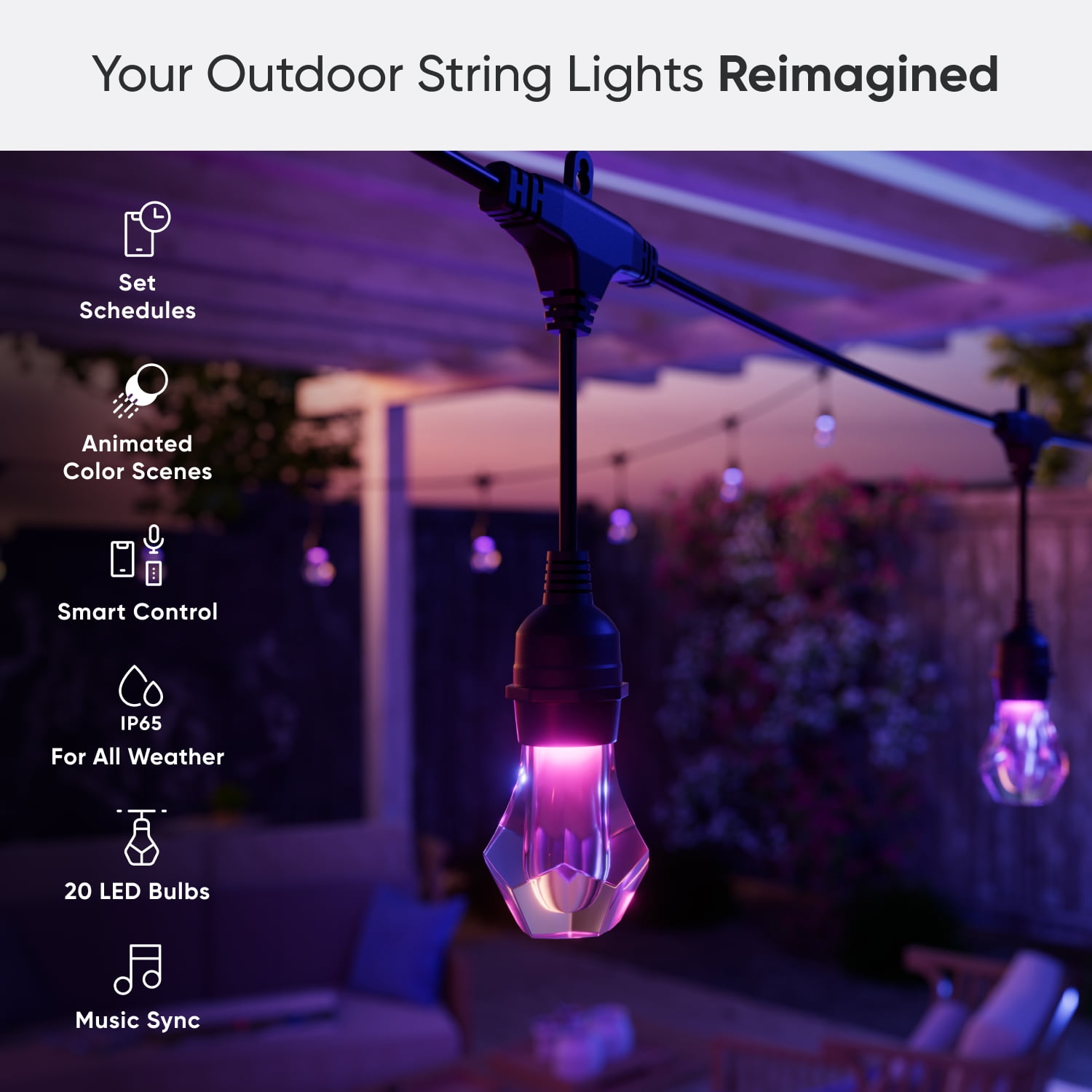 Nanoleaf Essentials Matter Smart Multicolor Outdoor String Lights Smarter Kit 15m (49ft) - Image 8