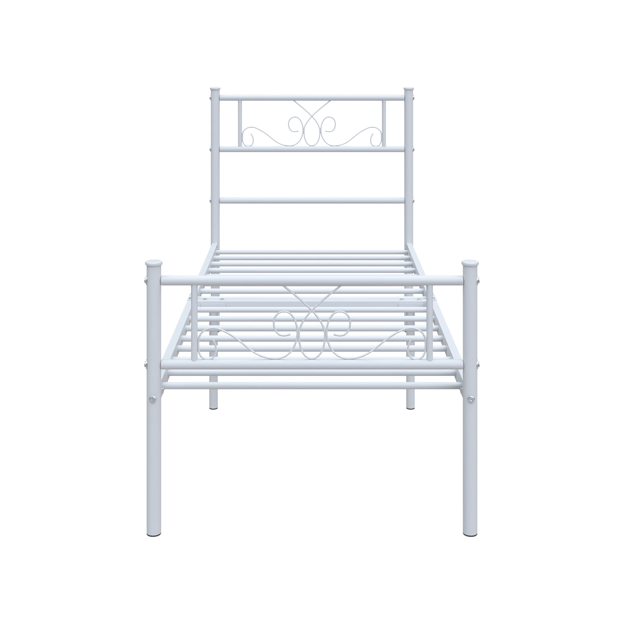 Yoneston Easy Set-up Kids Metal Bed Frame Platform Mattress Foundation with Headboard for Girls, Twin, White - Image 5