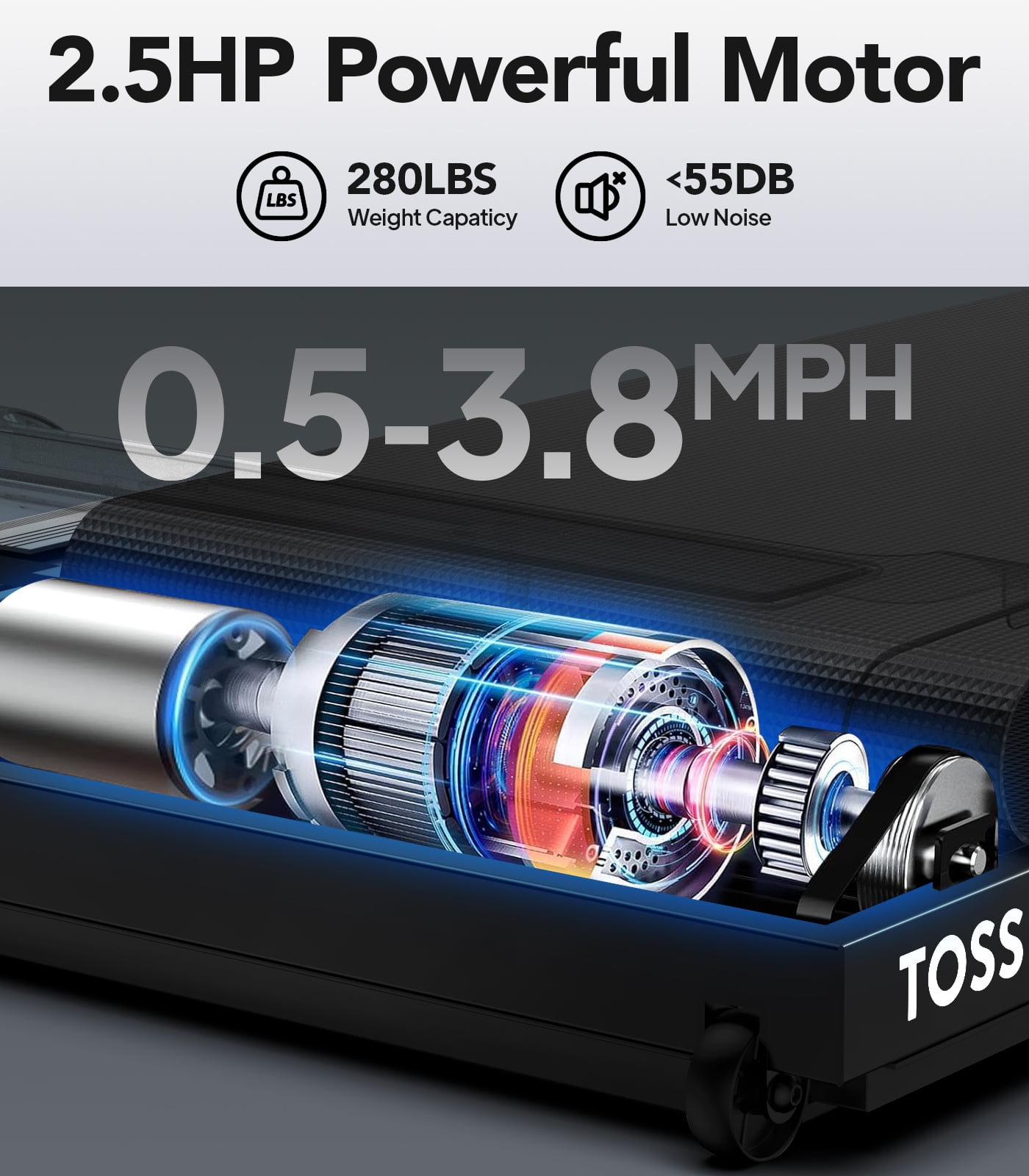 TOSSFD 2.5HP Walking Pad,38.6"*15.7"Walking Area,0.5-3.8MPH Under Desk Treadmill for Home/Office, Walking Jogging Machine with 280 lbs Weight Capacity,X2 - Image 9