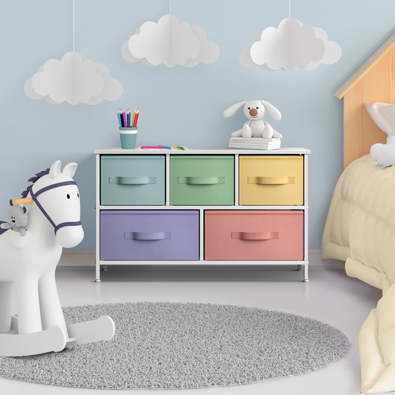 Sorbus 5 Drawer Storage Cube Modern Design Dresser, Pastel/White - Image 2