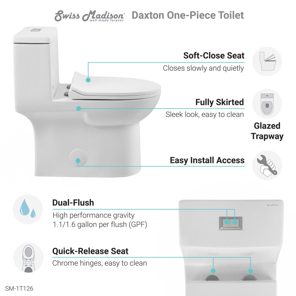 Daxton One-Piece Elongated Dual-Flush Toilet 1.1/1.6 gpf - Image 6