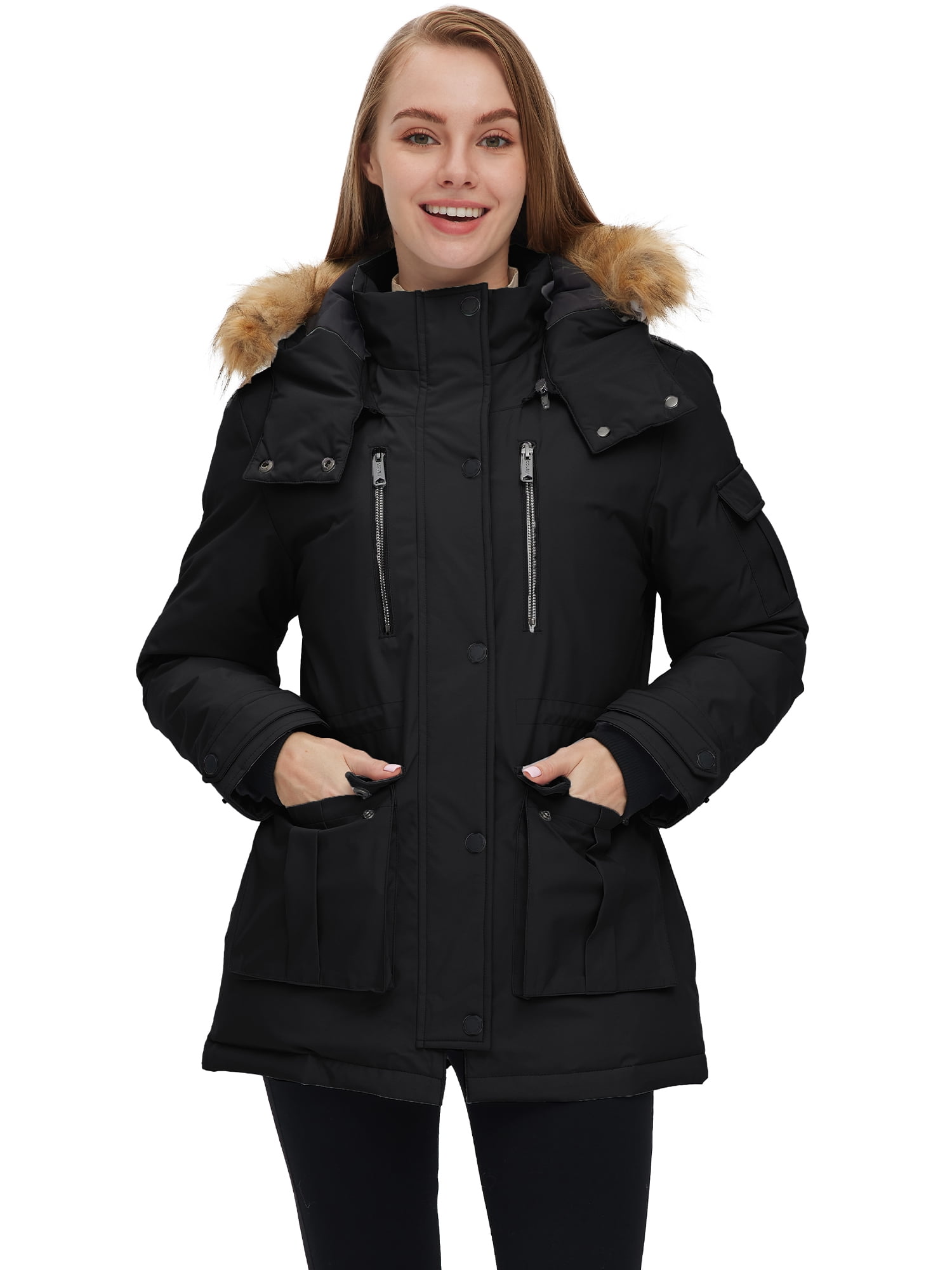 Wantdo Women's Recycled Winter Coat Thickened Winter Jacket Hooded Parka Jacket Black L - Image 9