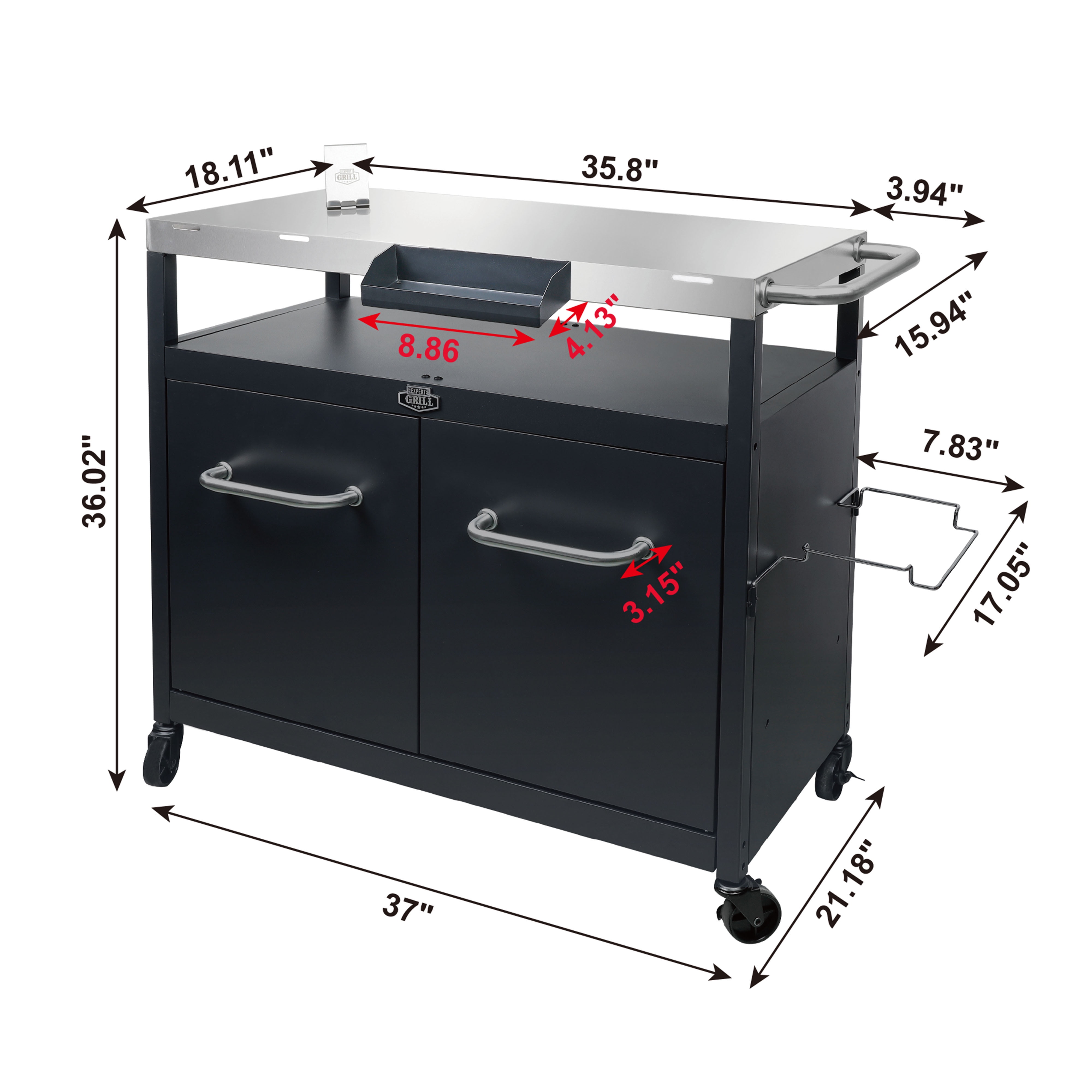 Expert Grill Outdoor BBQ Prep Cart with Wheels, Stainless Steel Top & Storage Shelves - Image 18