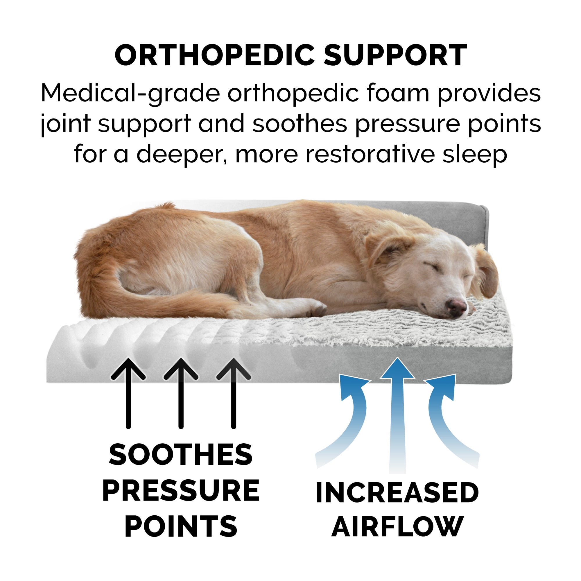 FurHaven Pet Products Jumbo Embossed Faux Fur & Suede Orthopedic Deluxe L-Chaise Dog Bed, Gray - Image 10