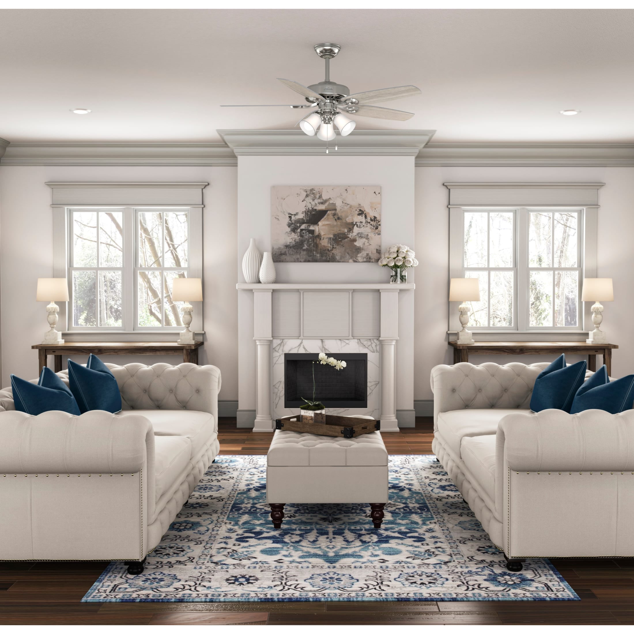 Hunter - Builder Indoor Ceiling Fan With Light, 52-inch, Brushed Nickel, Traditional-style, 3-speed WhisperWind Motor, 51111, for Living Rooms, Bedrooms - Image 2