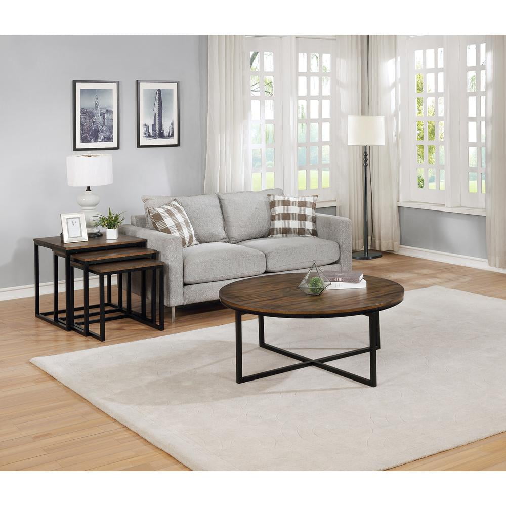 Alaterre Furniture Arcadia Acacia Wood 42" Round Coffee Table with Nesting Tables, Industrial Style Includes Four Wedge-Shaped Stowaway Tables, Antiqued Mocha - Image 10