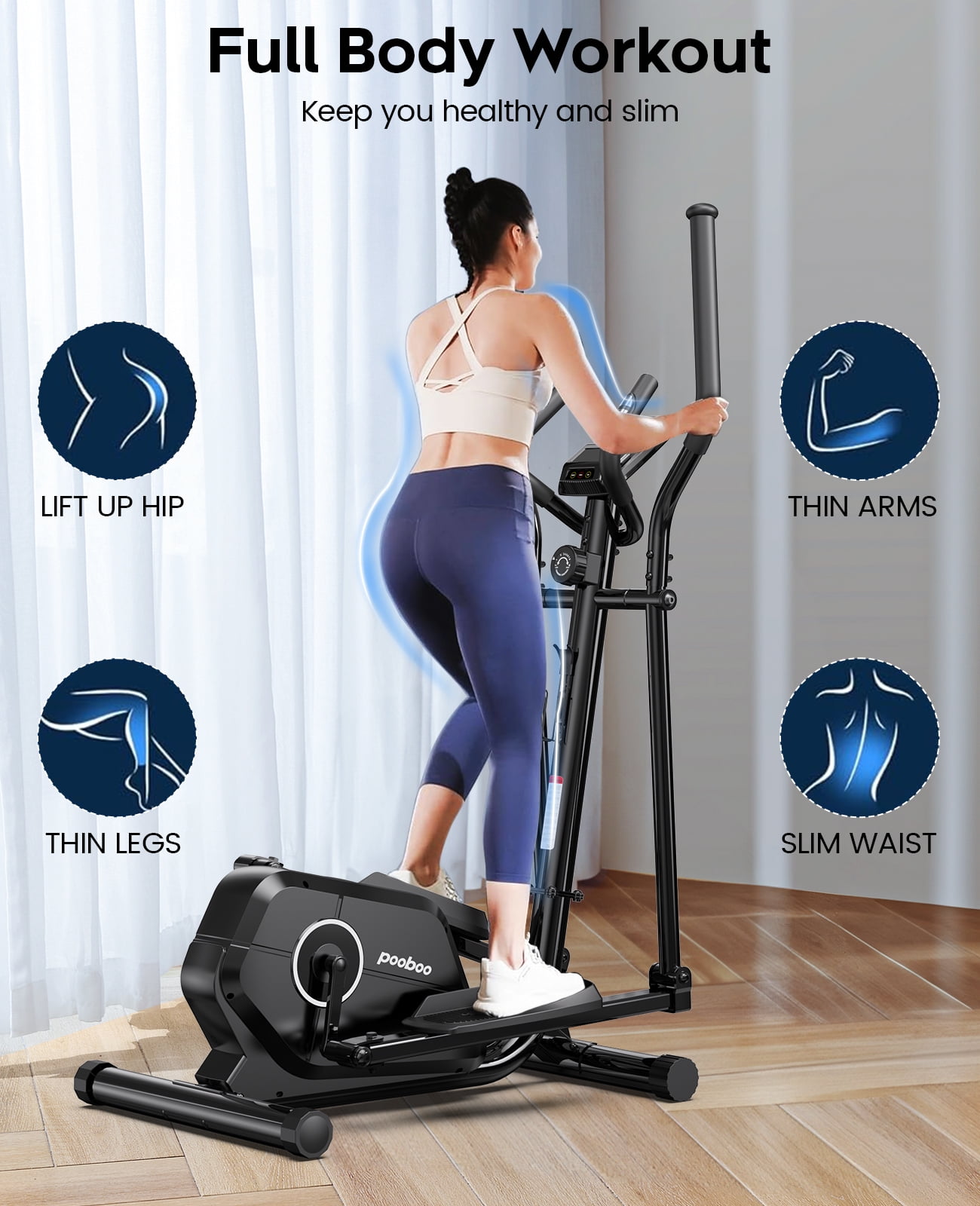 Pooboo Silent Magnetic Elliptical Bike Stationary Exercise Machine for Home Gym Cardio Workout 250lb - Image 7
