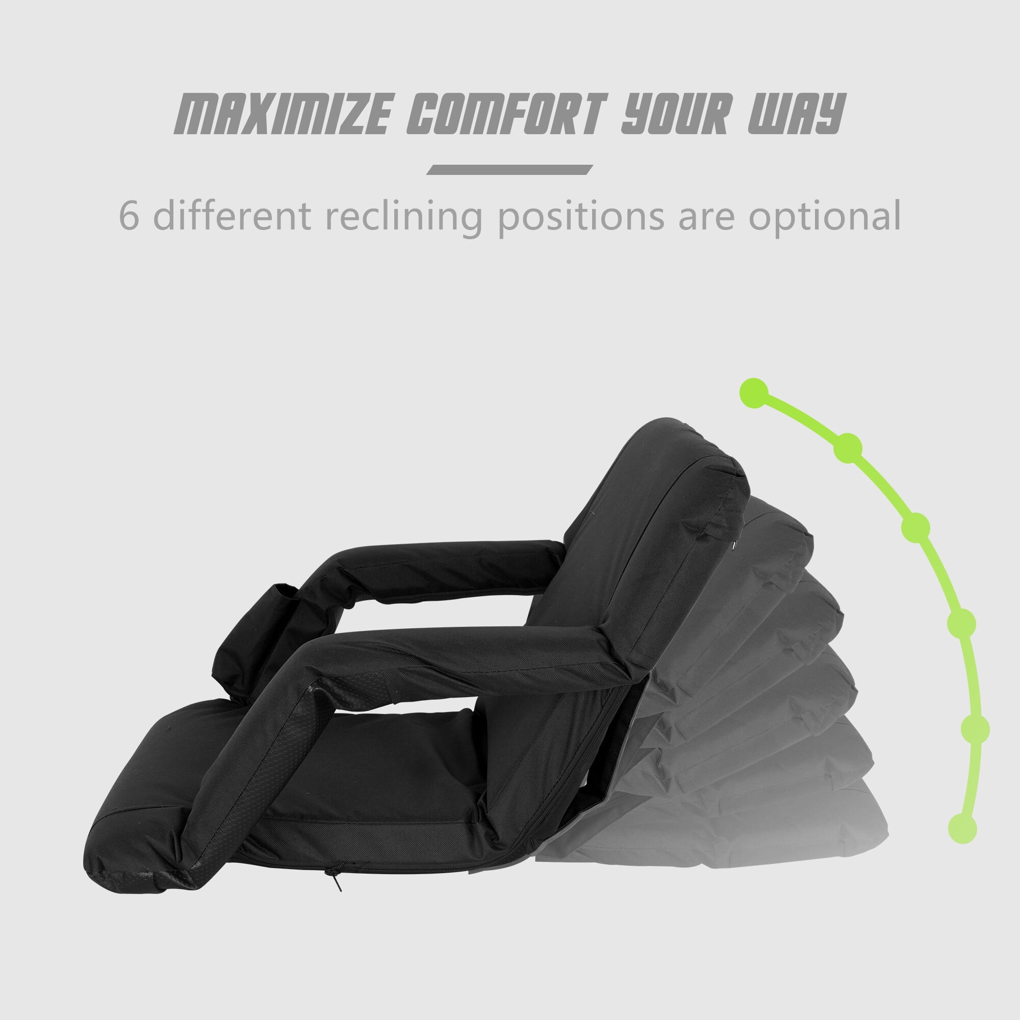 ZenSports 2 Pack Stadium Chair Seat for Bleachers 6 Reclining Positions - Black - Image 6