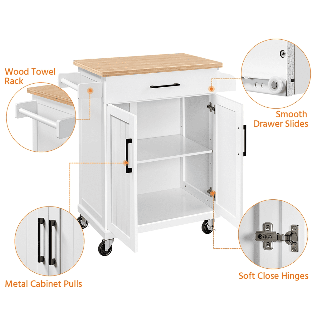 Alden Design Rolling Storage Kitchen Cart with Pull Out Drawer, White - Image 7