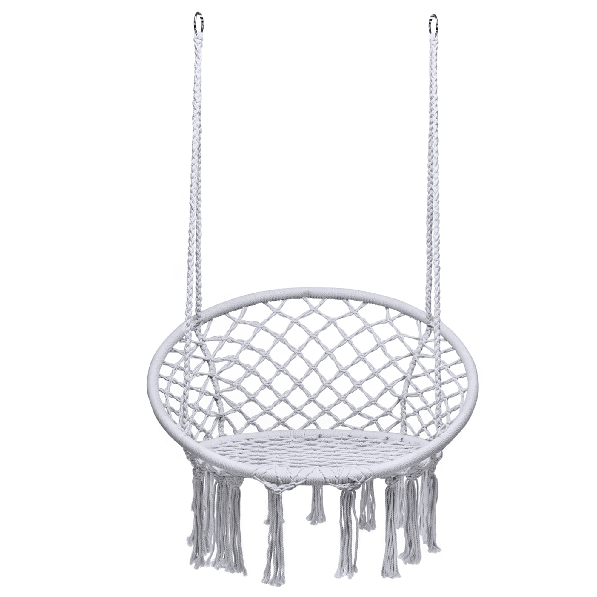 Costway Hanging Hammock Chair Macrame Swing Handwoven Cotton Backrest Garden Grey - Image 2