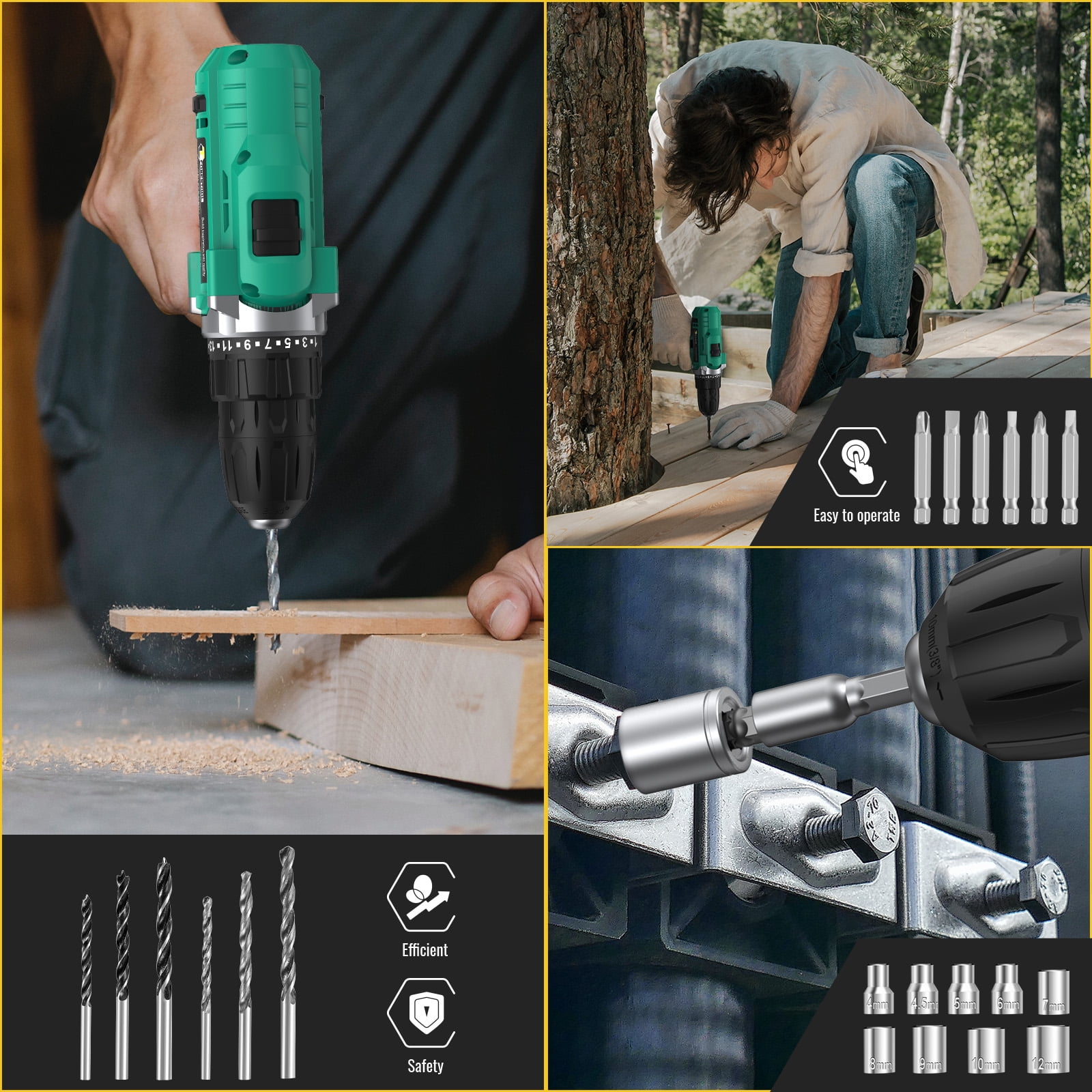 CONENTOOL 12V Cordless Drill Combi Driver Electric Screwdriver Set W/ 2 Battery,36pcs Electric Impact Wrench Gun Kit With Carry Case/Screwdriver Bit/ Socket Wrench / Drill Bit Set - Image 3