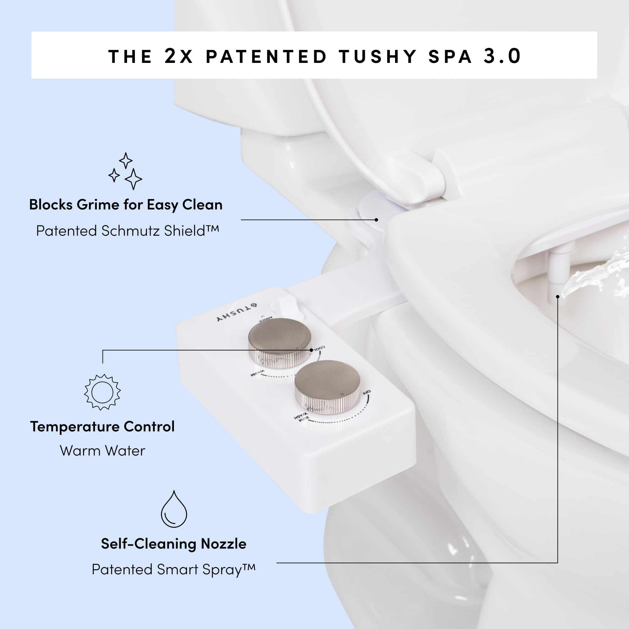 TUSHY Spa Self-Cleaning Warm Water Bidet Attachment, Adjustable Nozzle Angle, Pressure Control, Easy DIY Home Install, Requires Sink Access for Temperature Control, White/Bamboo - Image 10