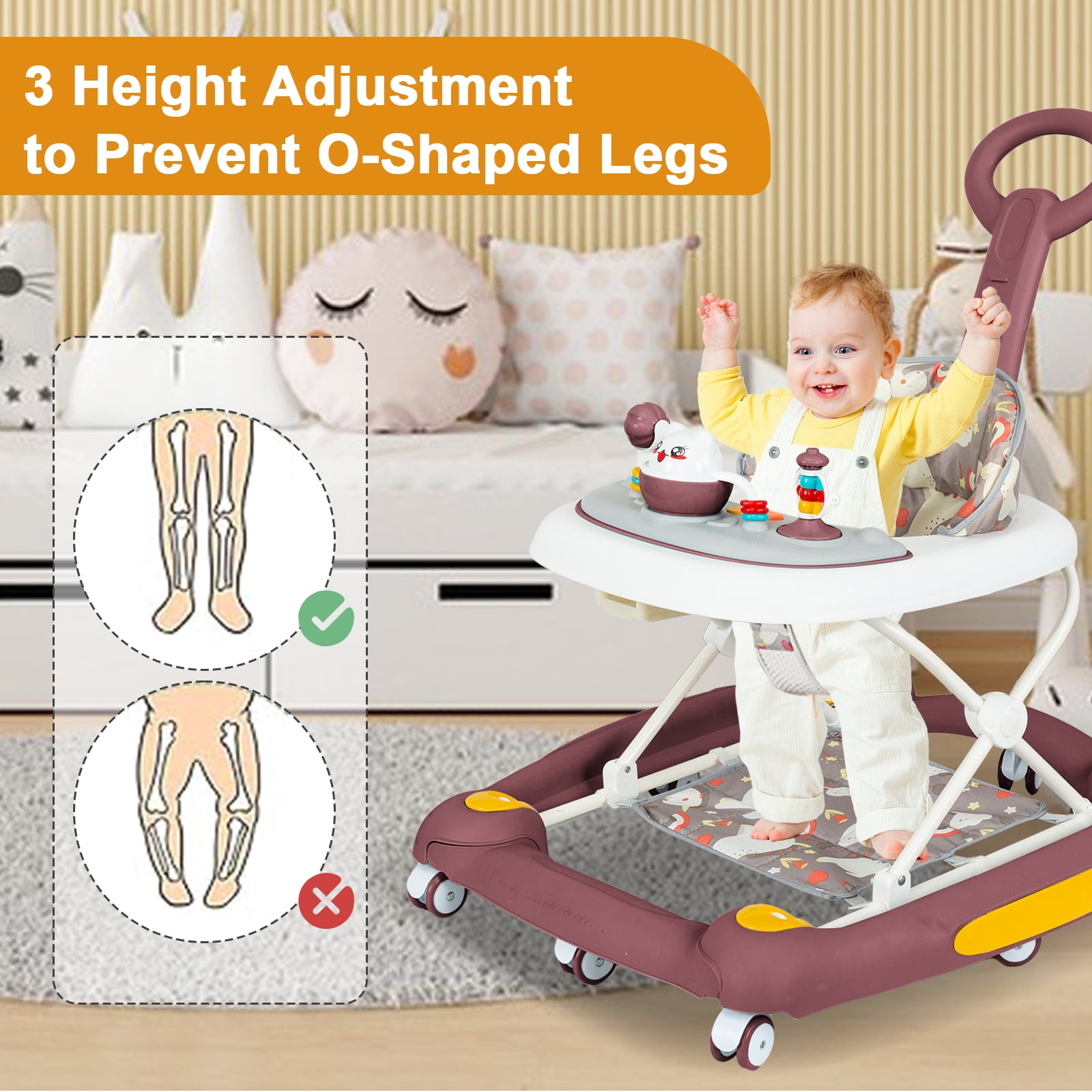 SLLINGLUO Baby Walker, 5-in-1 Infant Walker for Babies, Girls and Boys, Adjustable Folding Walker with Music Toys, Red - Image 4
