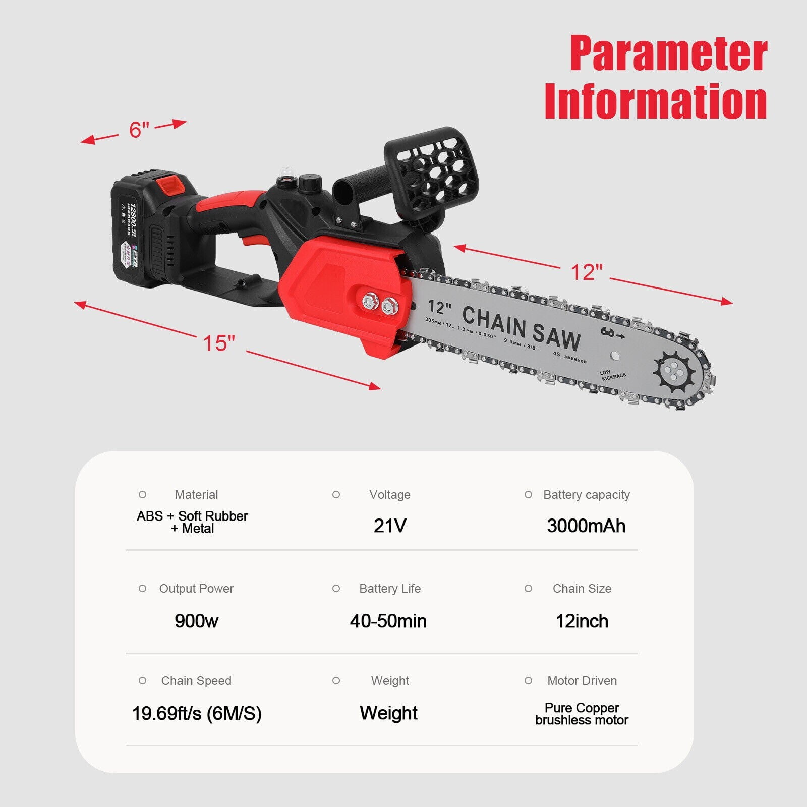 WUKETIN 12" Battery Powered Chainsaw, Lightweight and Portable - Image 5
