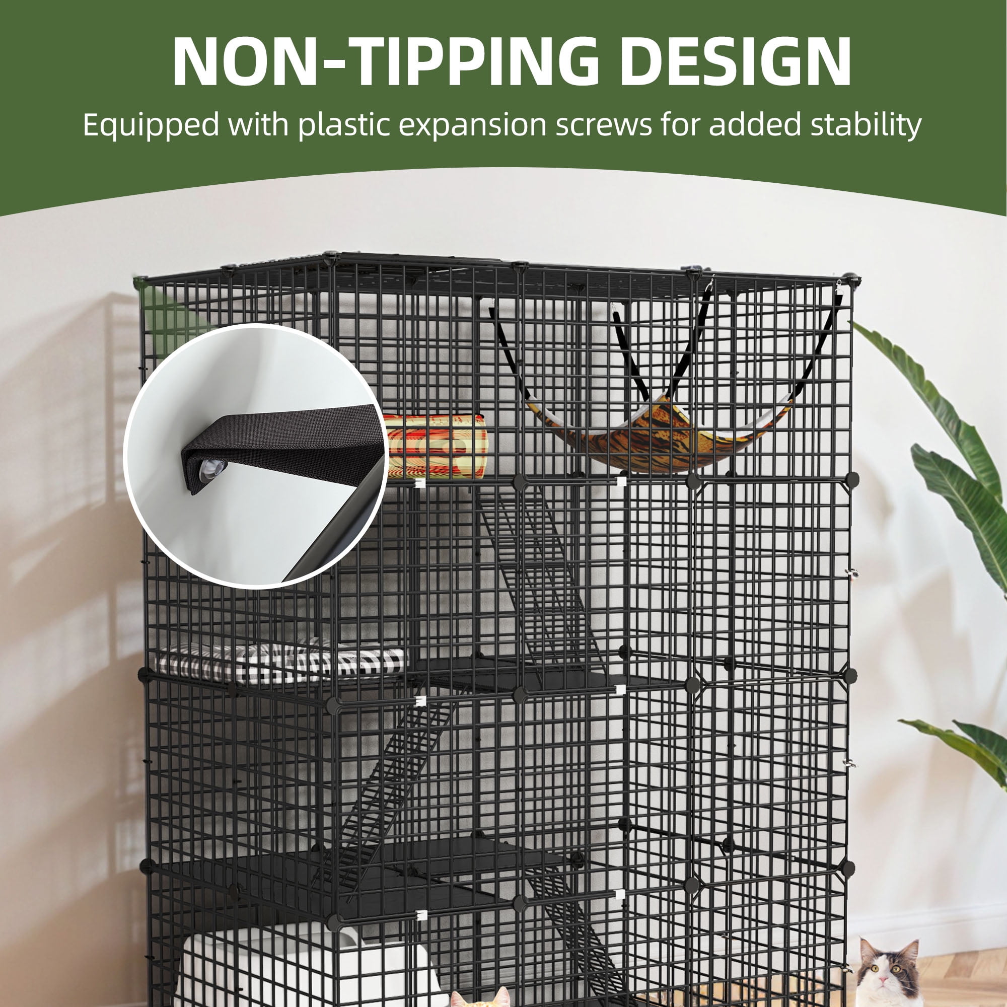 Uforic Large 4-Tier Cat Cage with Extra Large Hammock – Metal Playpen Cat Kennel for 1-3 Cats, Indoor DIY Cat Enclosure, Black, 41"L x 28"W x 55"H - Image 6
